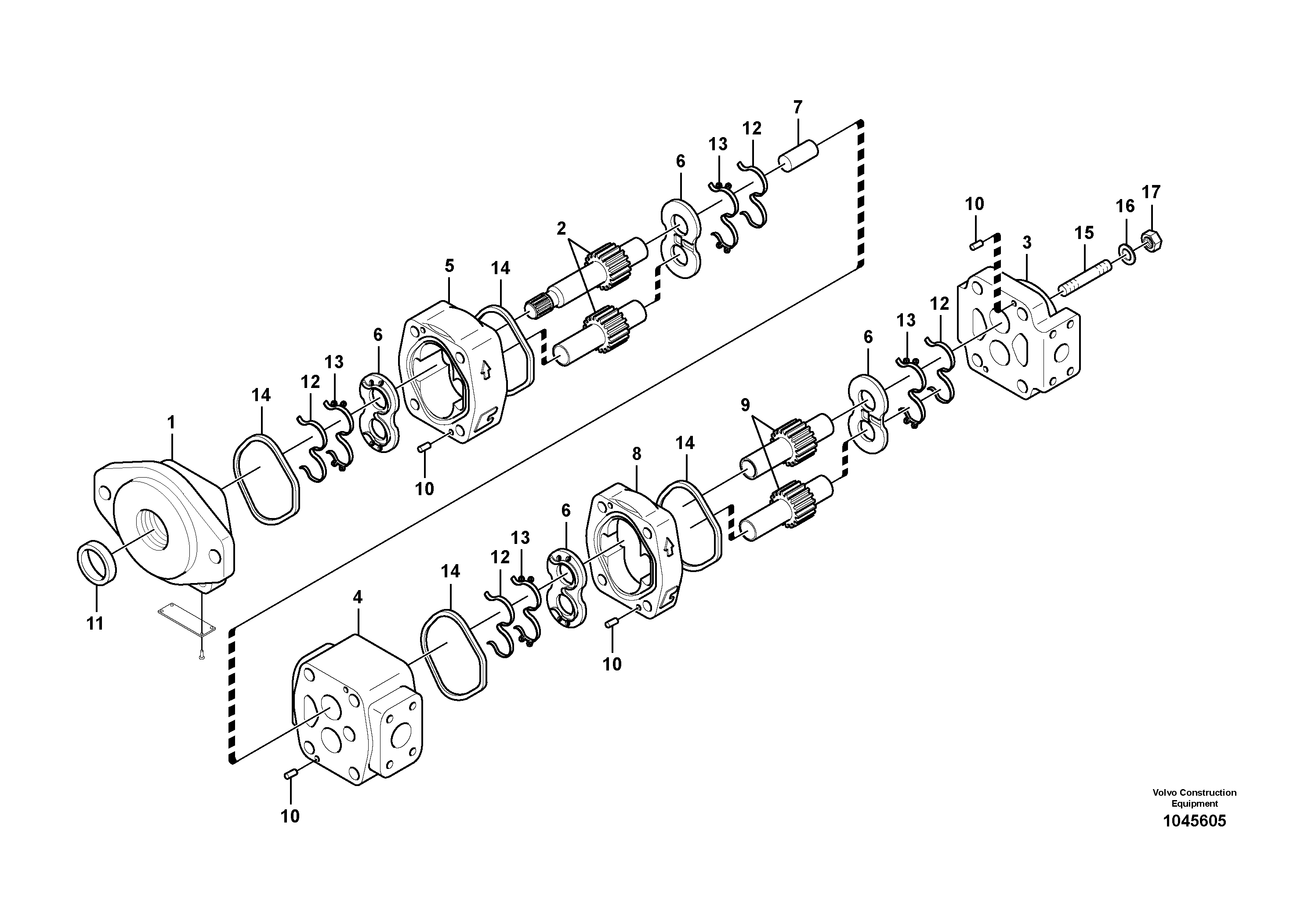 Схема запчастей Volvo EC330B - 56493 Гидронасос (шестеренчатый) EC330B SER NO INT 10713- EU&NA 80001-