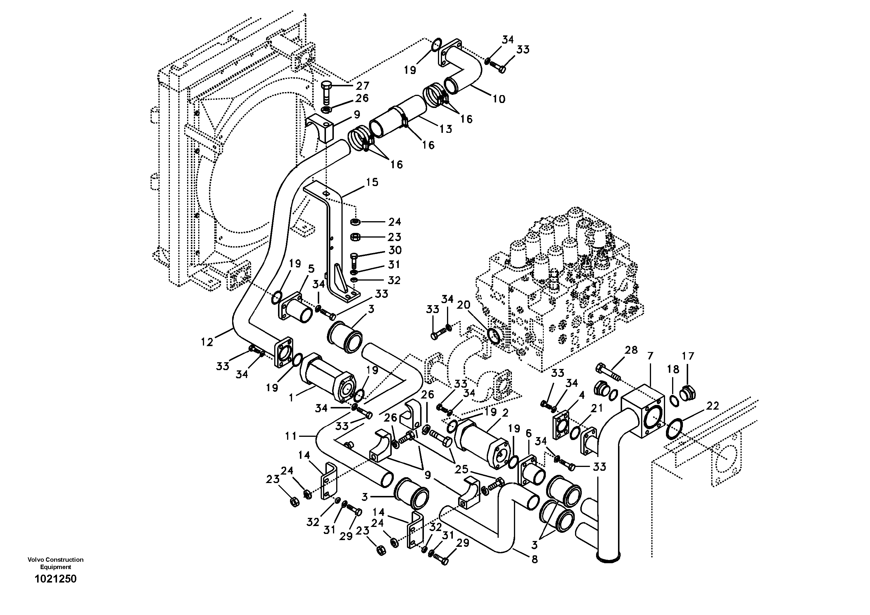 Схема запчастей Volvo EC330B - 76461 Hydraulic system, hydraulic tank to hydraulic oil cooler EC330B SER NO INT 10713- EU&NA 80001-