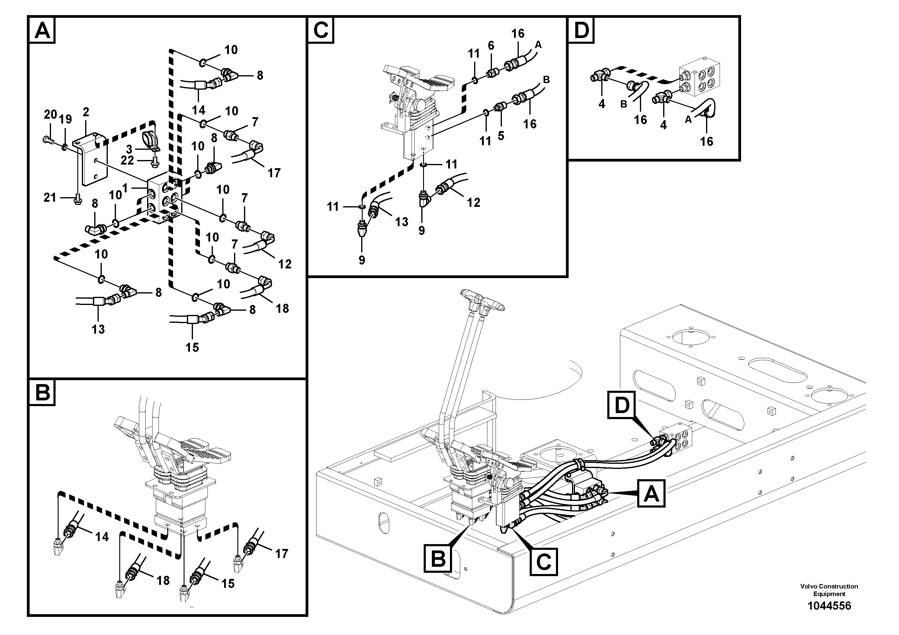 Схема запчастей Volvo EC330B - 53163 Servo system, control valve to remote control valve pedal EC330B SER NO INT 10713- EU&NA 80001-