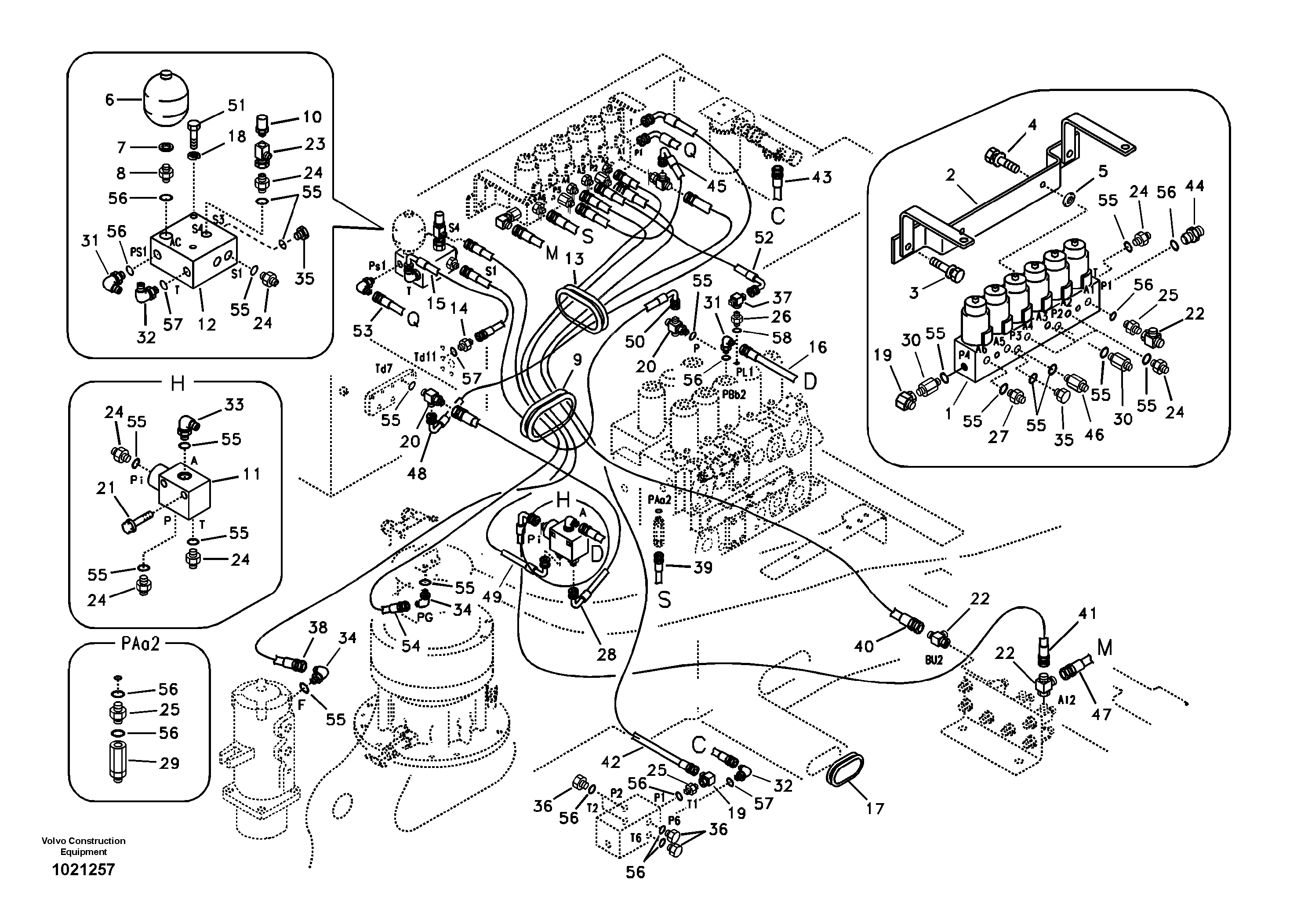 Схема запчастей Volvo EC330B - 99895 Servo system, control valve to solenoid valve EC330B SER NO INT 10713- EU&NA 80001-