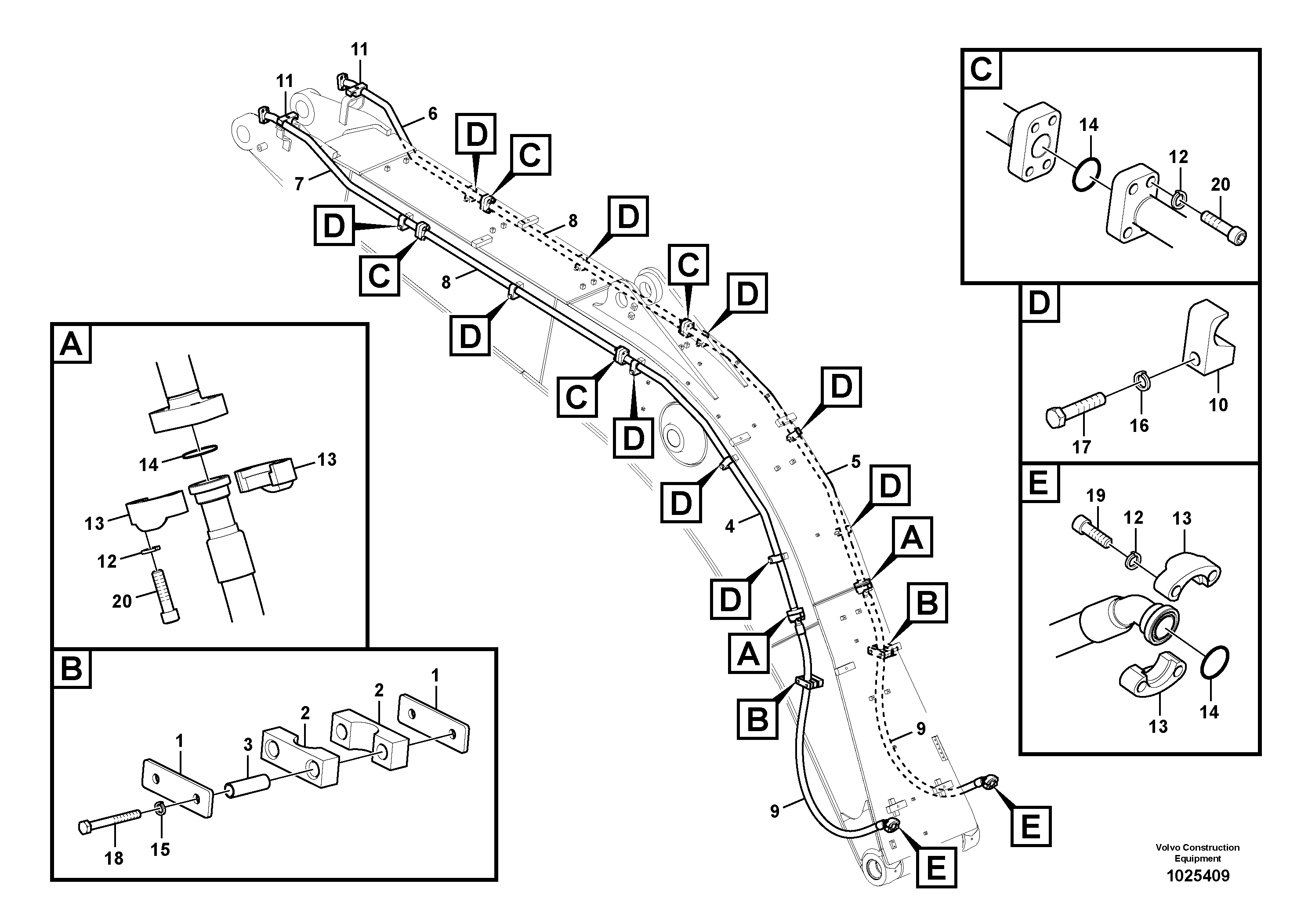 Схема запчастей Volvo EC330B - 56952 Working hydraulic, hammer and shear for boom EC330B SER NO INT 10713- EU&NA 80001-