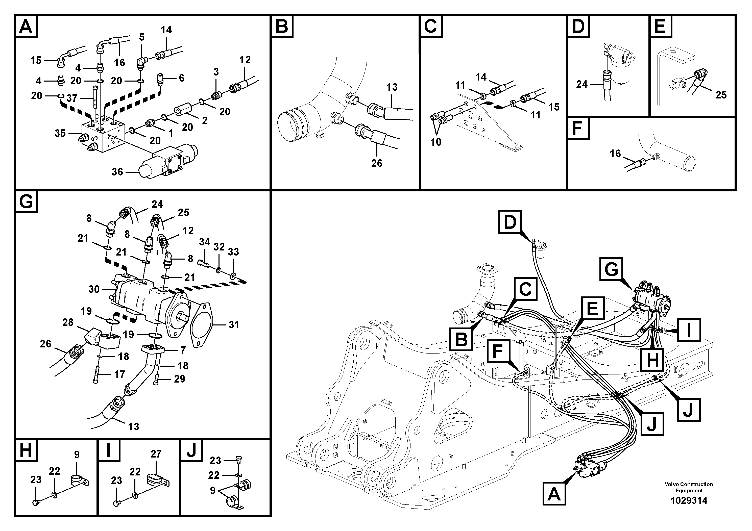 Схема запчастей Volvo EC330B - 100512 Working hydraulic, slope and rotator on upper frame EC330B SER NO INT 10713- EU&NA 80001-