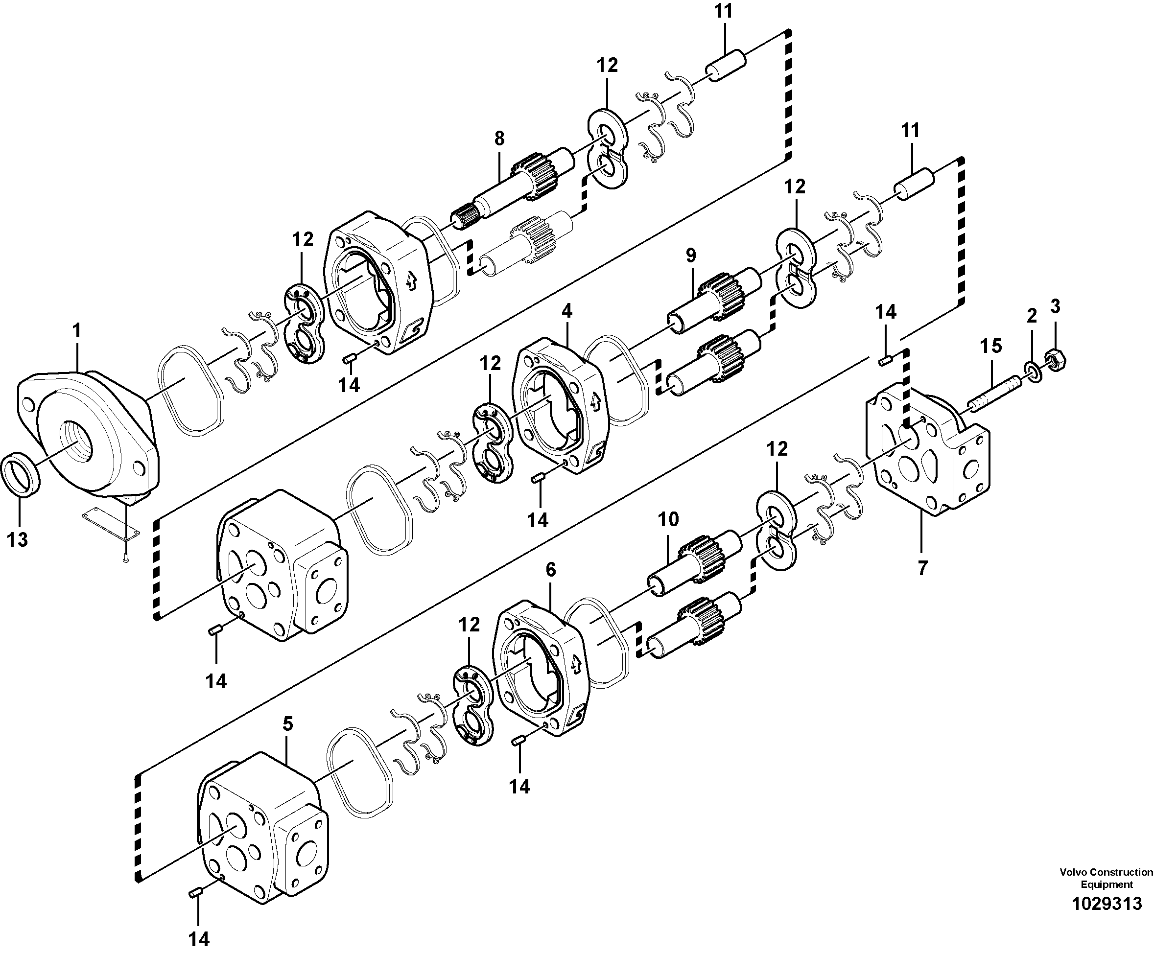 Схема запчастей Volvo EC330B - 32950 Hydraulic gear pump for quickfit and rotator EC330B SER NO INT 10713- EU&NA 80001-