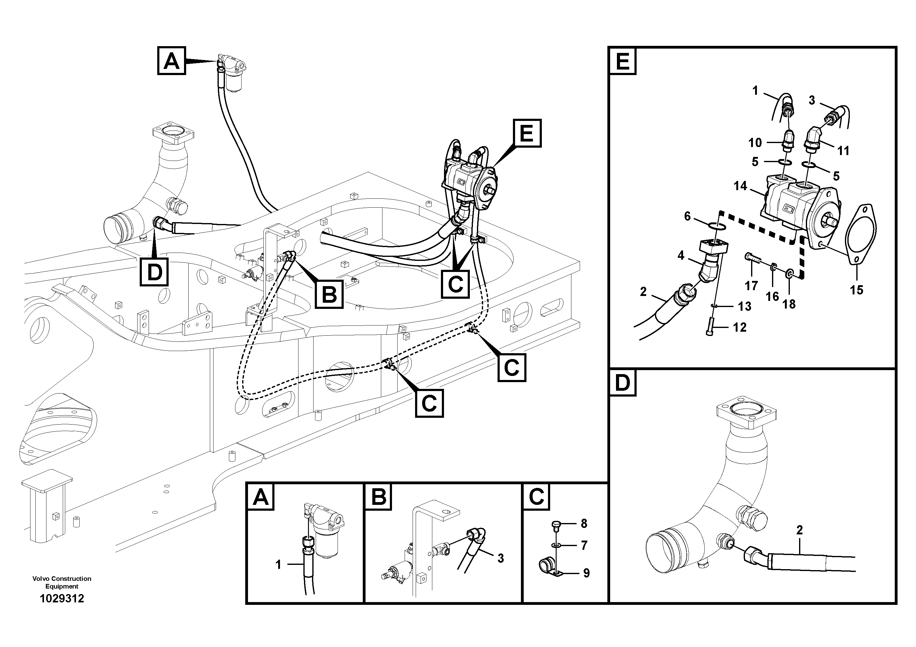 Схема запчастей Volvo EC330B - 47633 Working hydraulic, slope and rotator on upper frame EC330B SER NO INT 10713- EU&NA 80001-