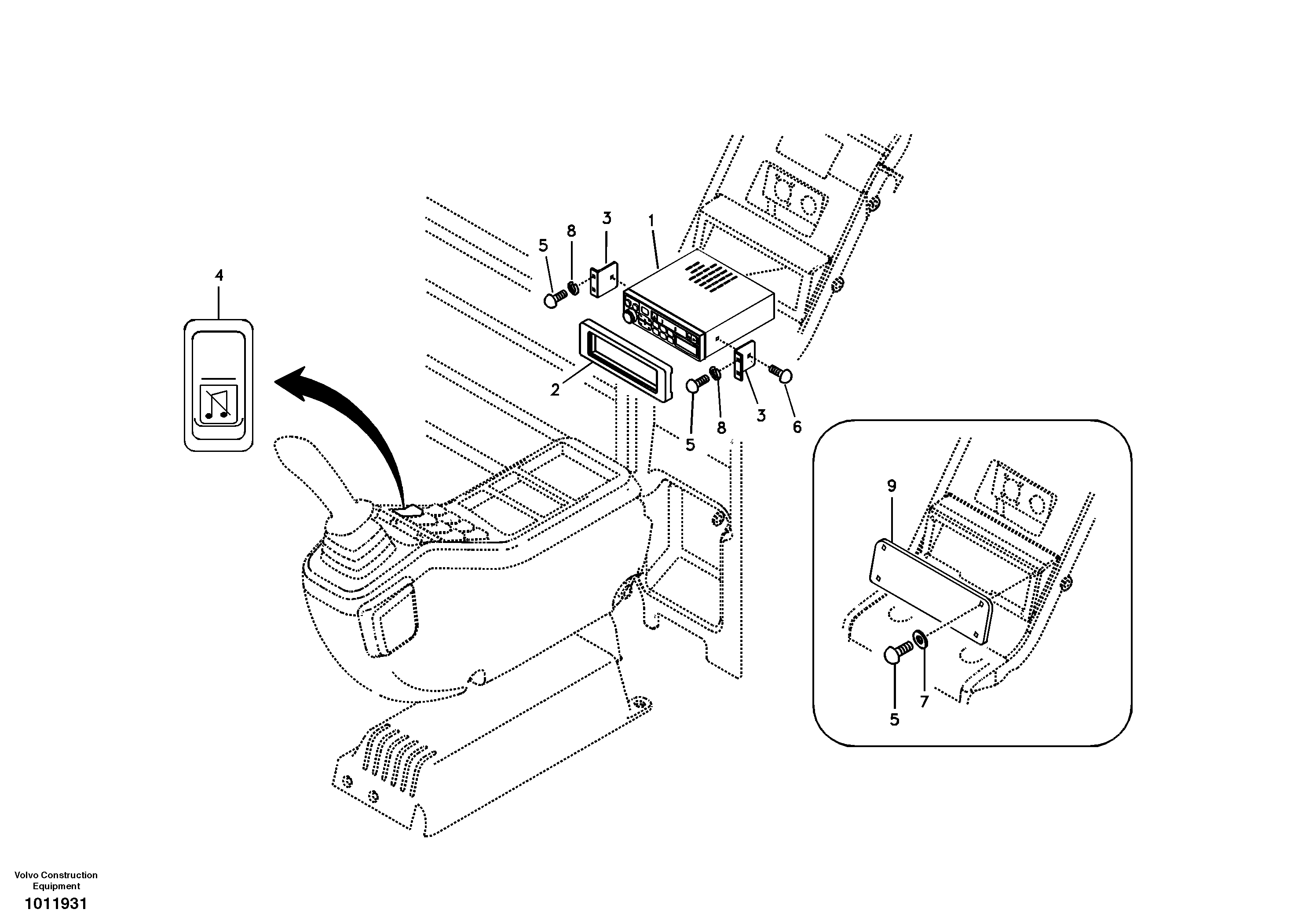 Схема запчастей Volvo EC330B - 58788 Cassette radio recorder with mounting details EC330B