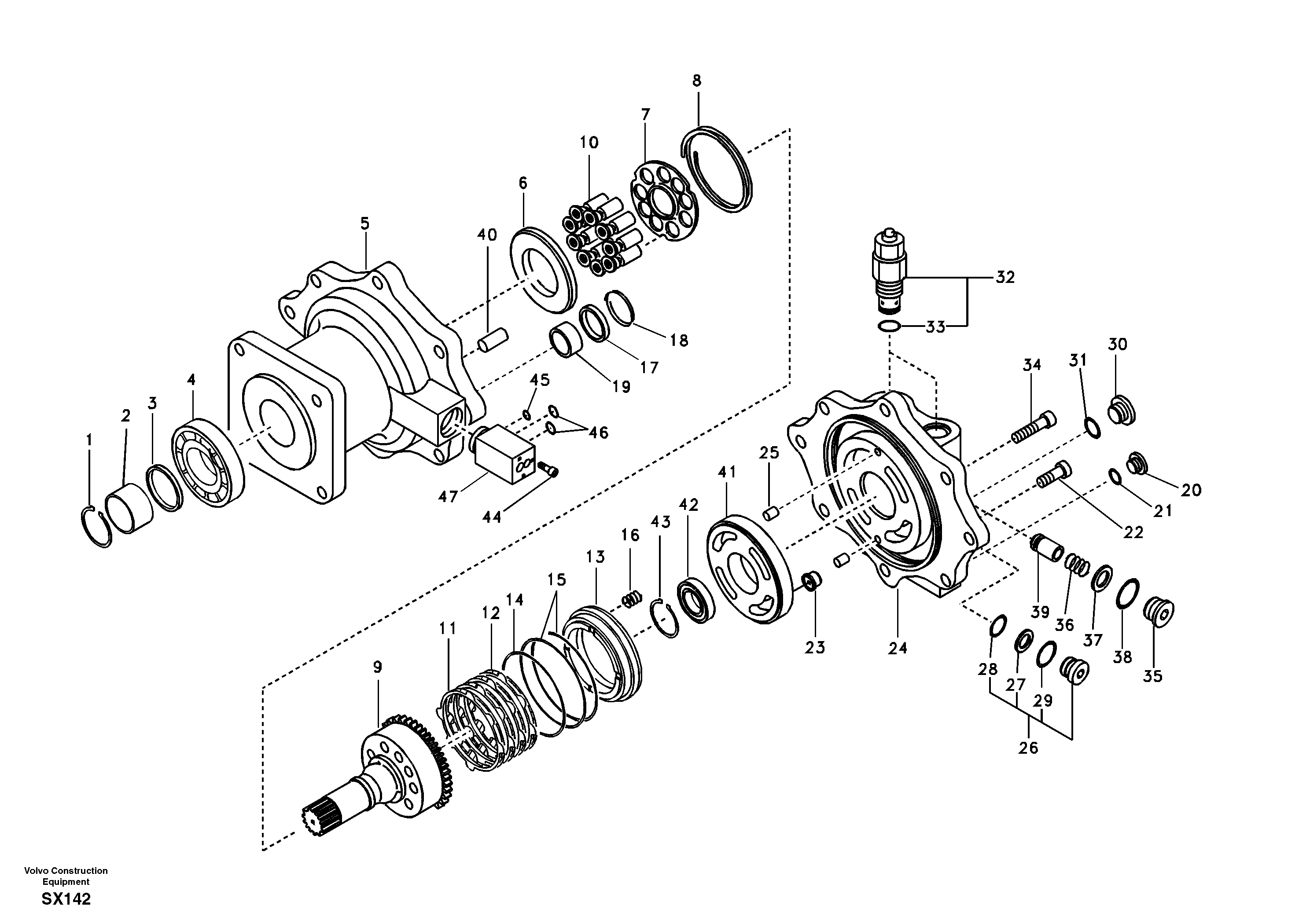 Схема запчастей Volvo EC330B - 94569 Поворотный редуктор (Гидромотор поворота платформы) EC330B