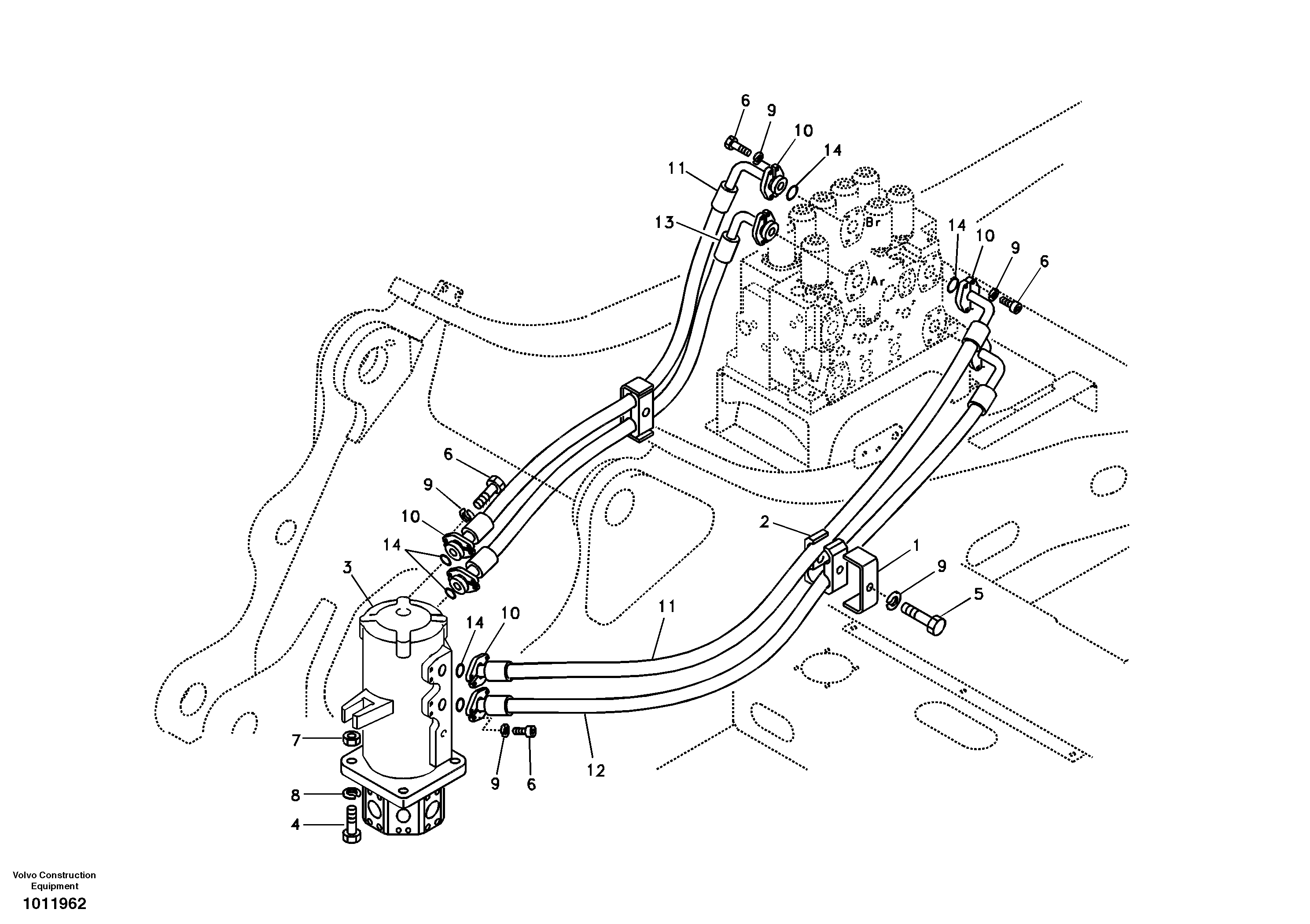 Схема запчастей Volvo EC330B - 49445 Turning joint line, control valve to turning joint EC330B