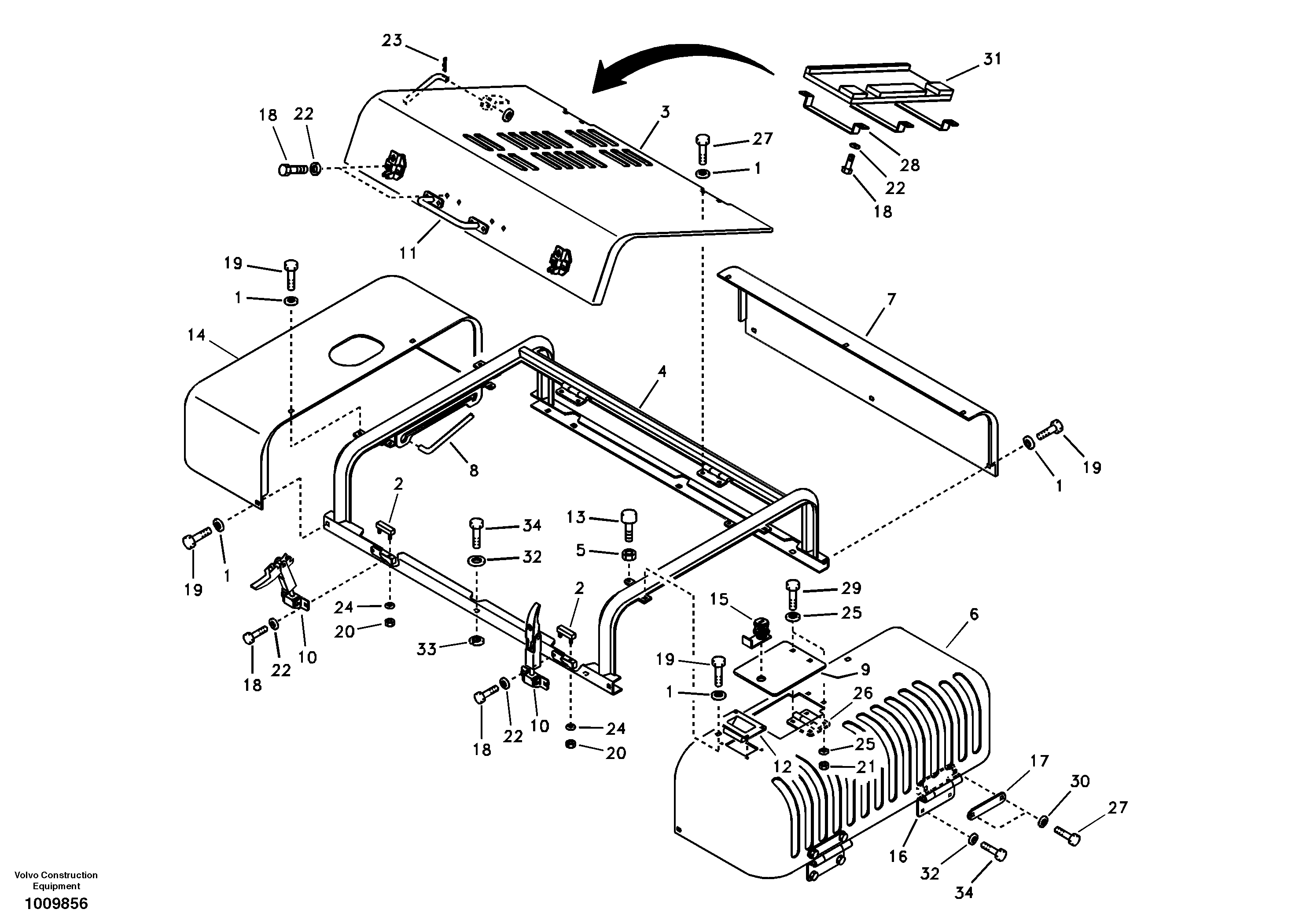 Схема запчастей Volvo EC330B - 76915 Cowl frame, cover and hood EC330B