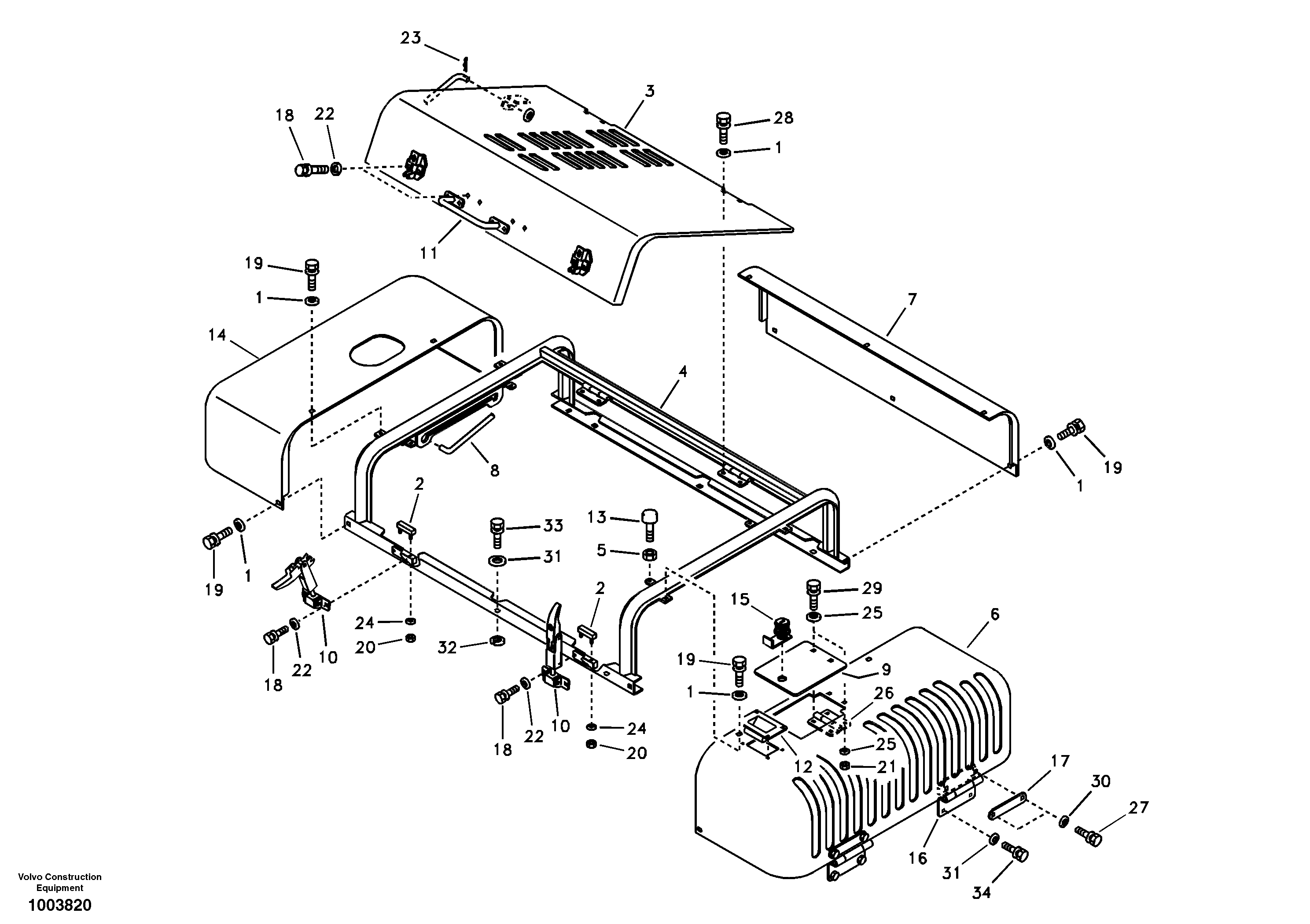 Схема запчастей Volvo EC330B - 80760 Cowl frame, cover and hood EC330B