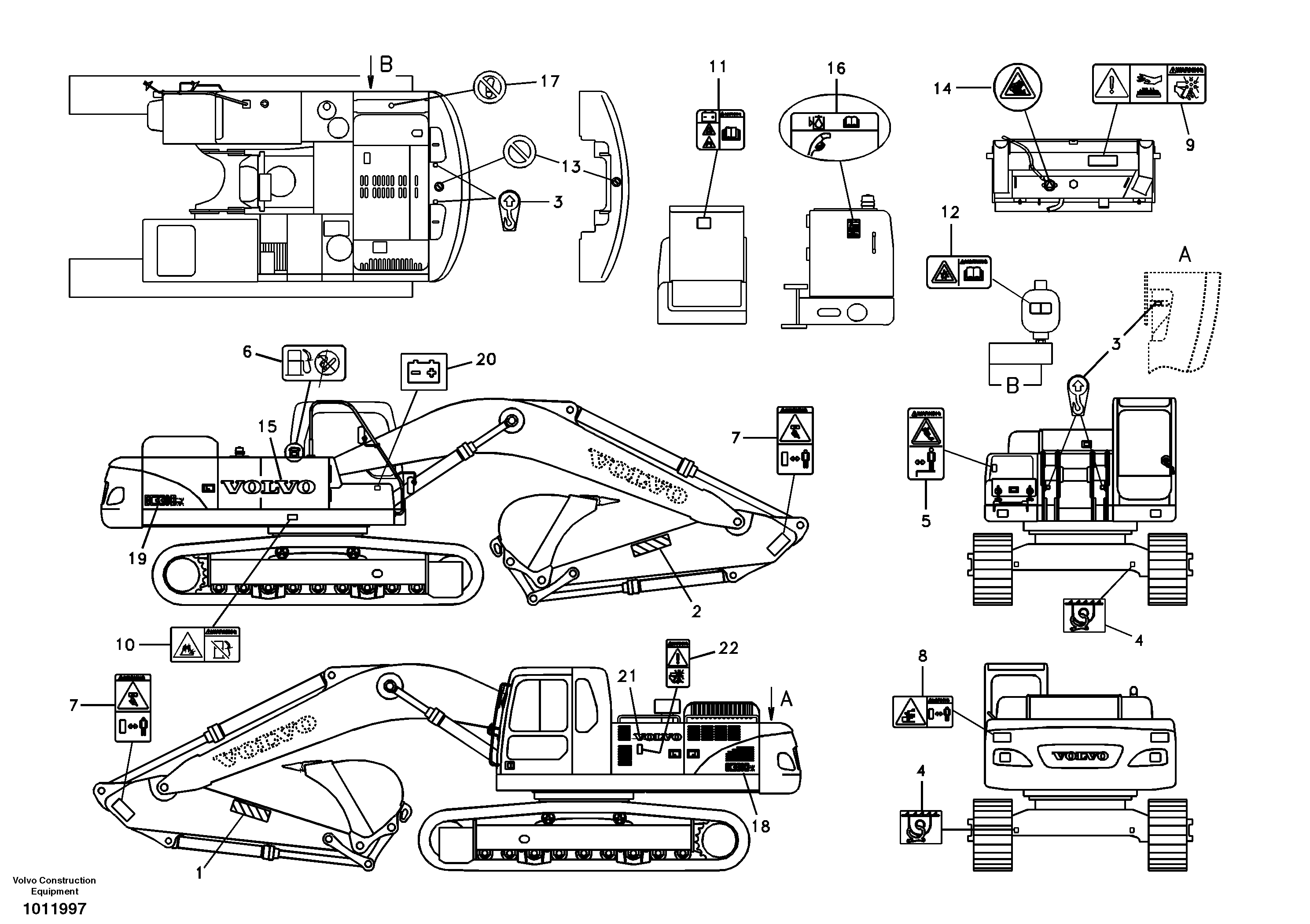 Схема запчастей Volvo EC330B - 43717 Decal, outer location EC330B