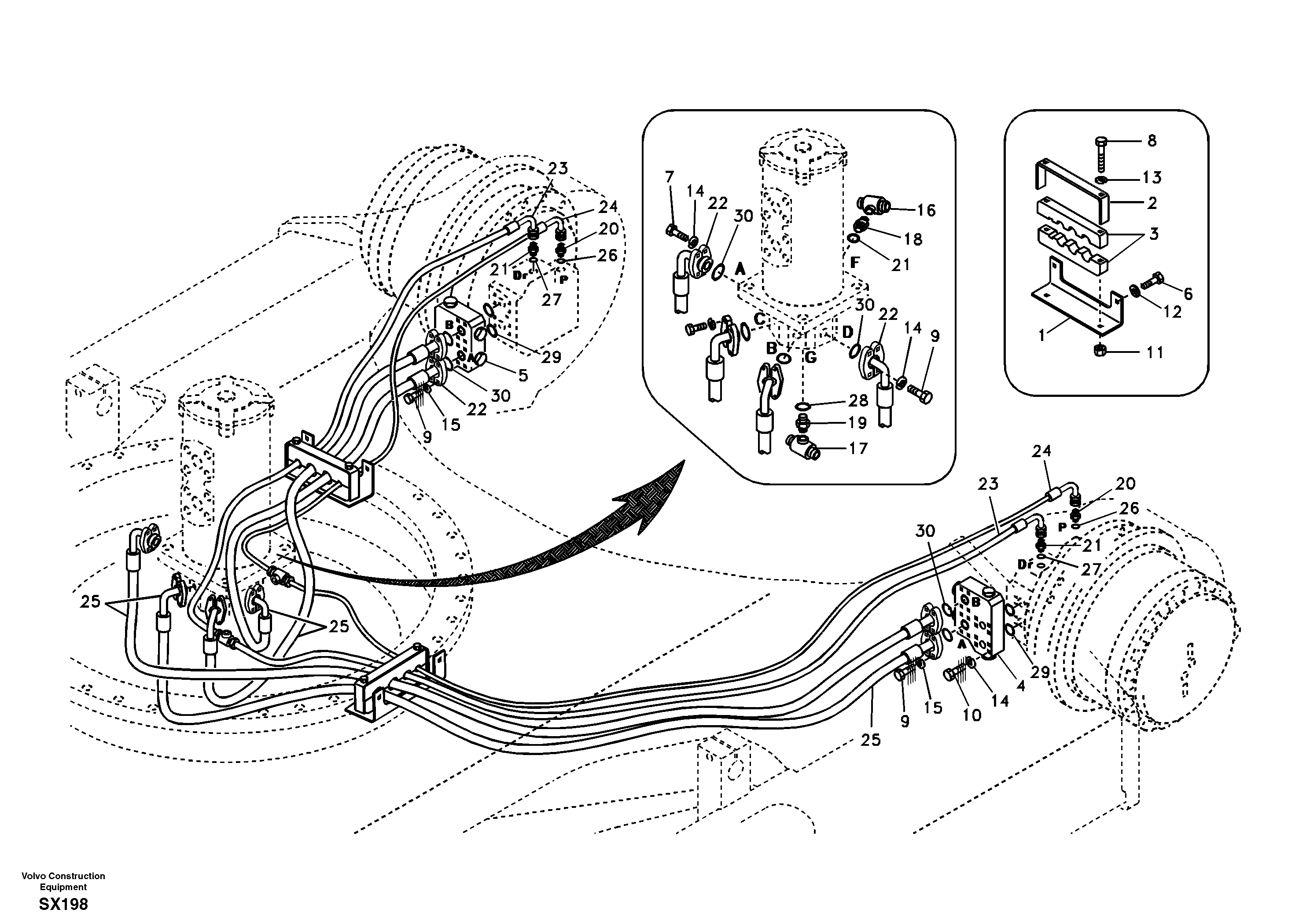 Схема запчастей Volvo EC330B - 38936 Turning joint line, turning joint to travel motor EC330B