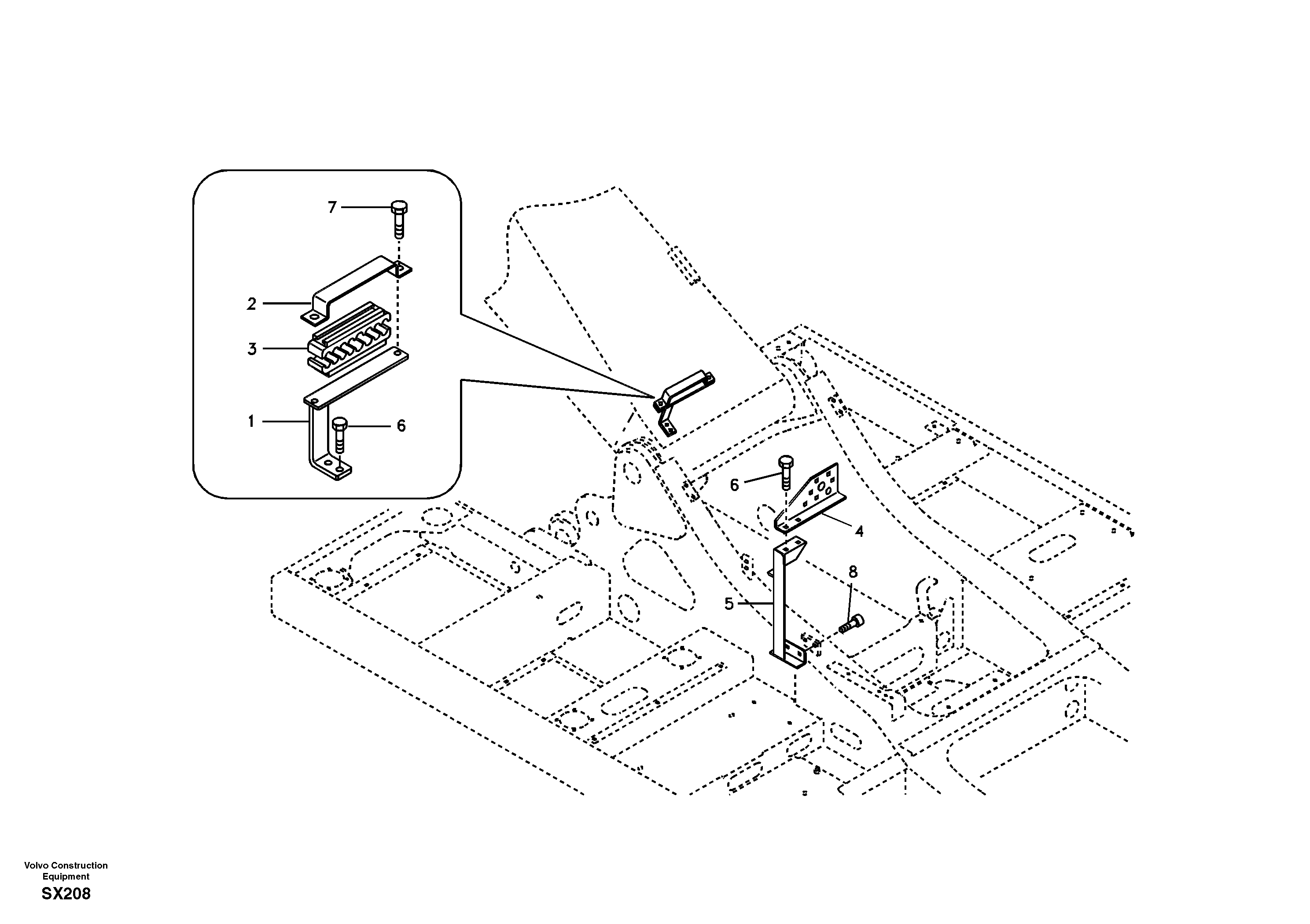 Схема запчастей Volvo EC330B - 45744 Hydraulic lines bracket-quickfit, rotator, hose repture EC330B