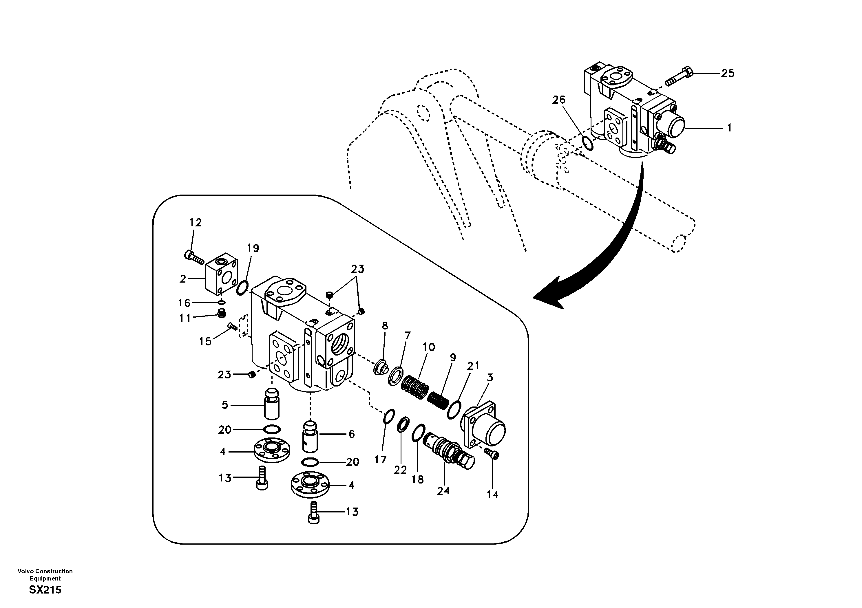 Схема запчастей Volvo EC330B - 40402 Working hydraulic, dipper arm rupture valve mount EC330B