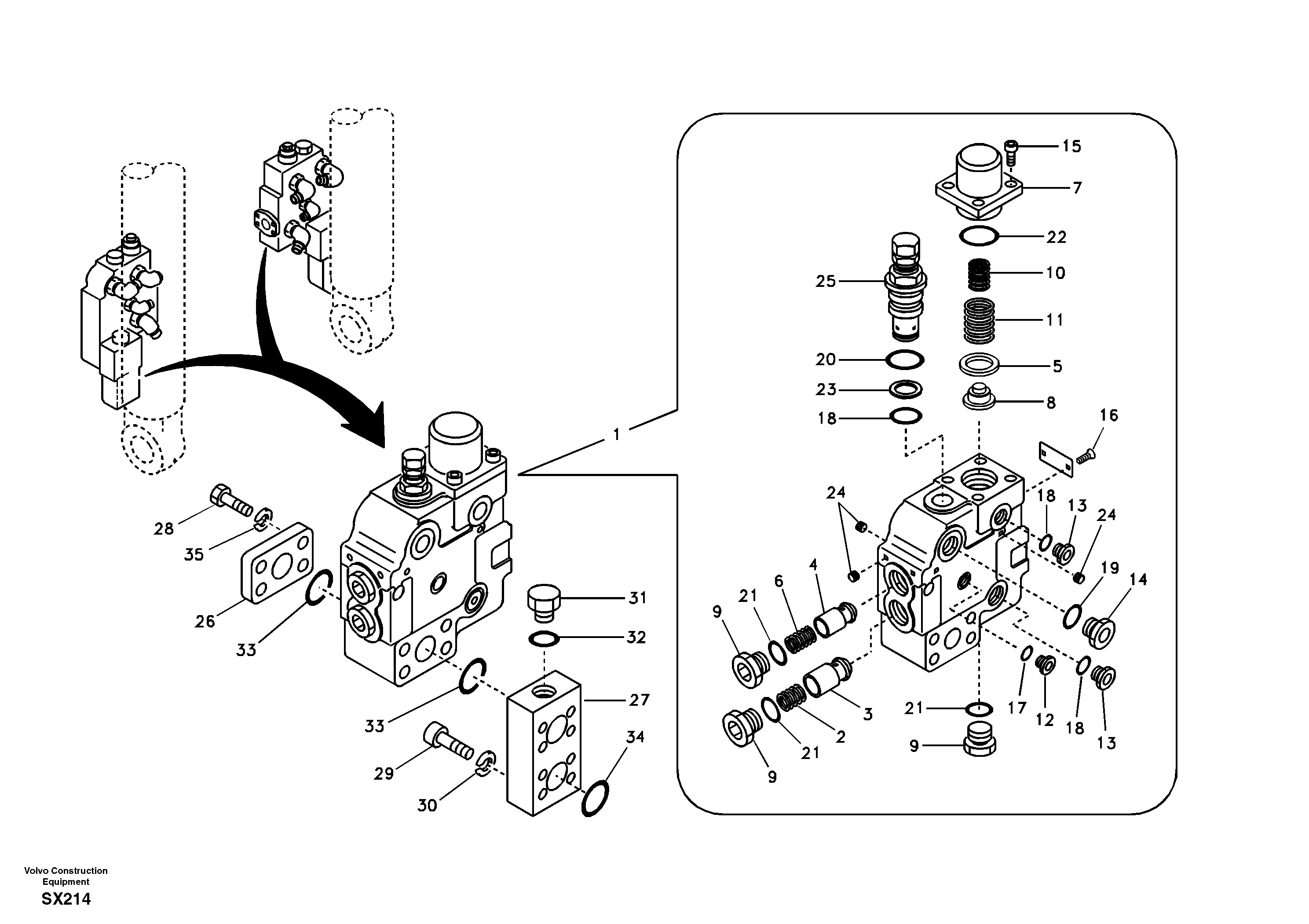 Схема запчастей Volvo EC330B - 66818 Working hydraulic, boom rupture valve mount EC330B