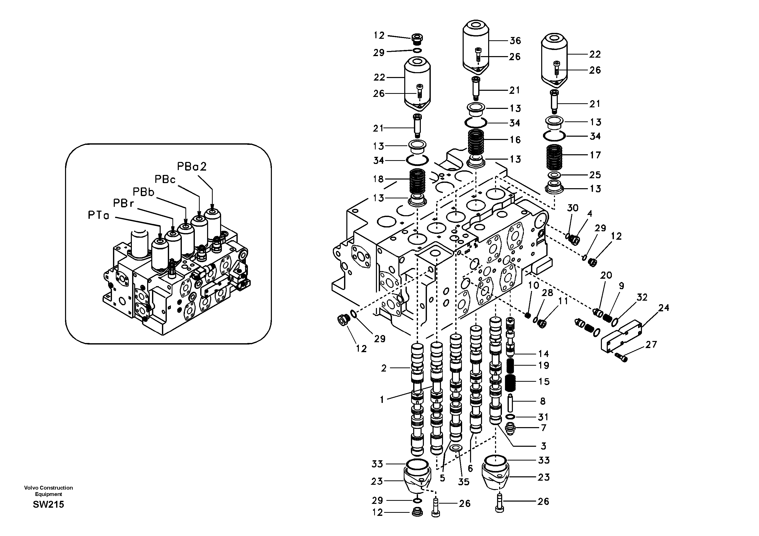 Схема запчастей Volvo EC330B - 73402 Main control valve, boom and bucket and travel Rh EC330B