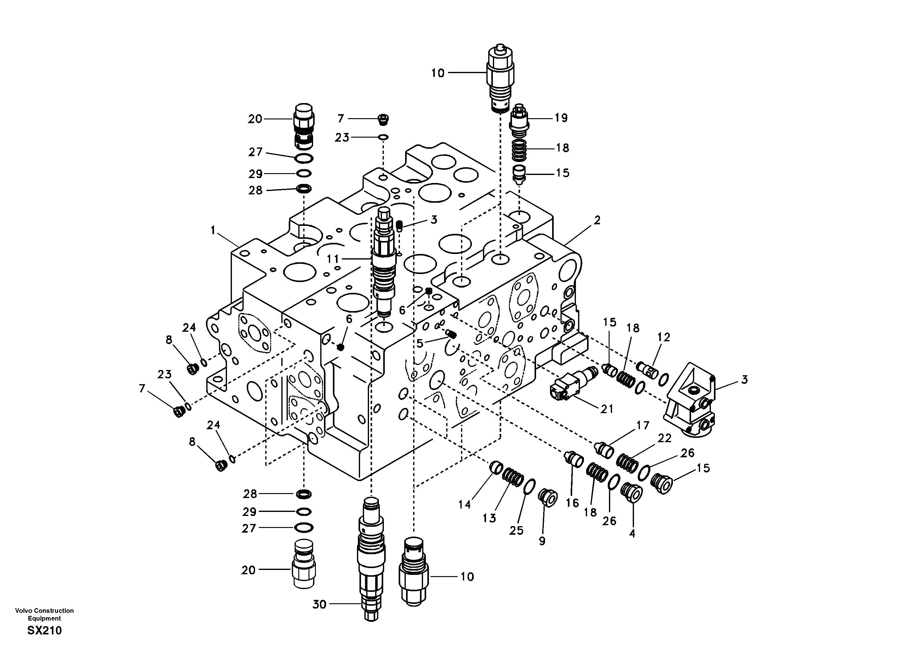 Схема запчастей Volvo EC330B - 76809 Main control valve, relife valve and boom holding EC330B