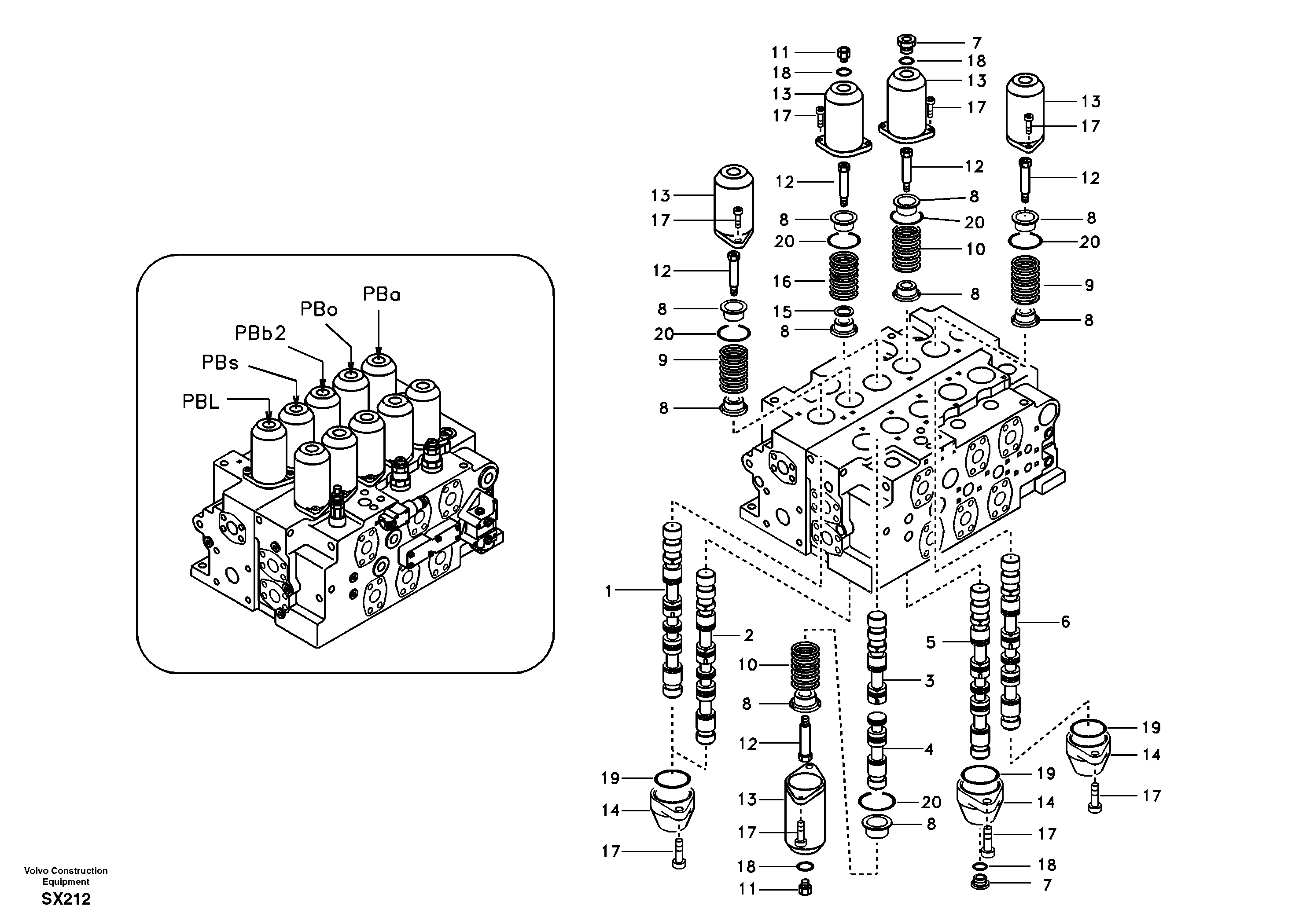 Схема запчастей Volvo EC330B - 80905 Main control valve, swing and option and dipper arm and travel Lh EC330B