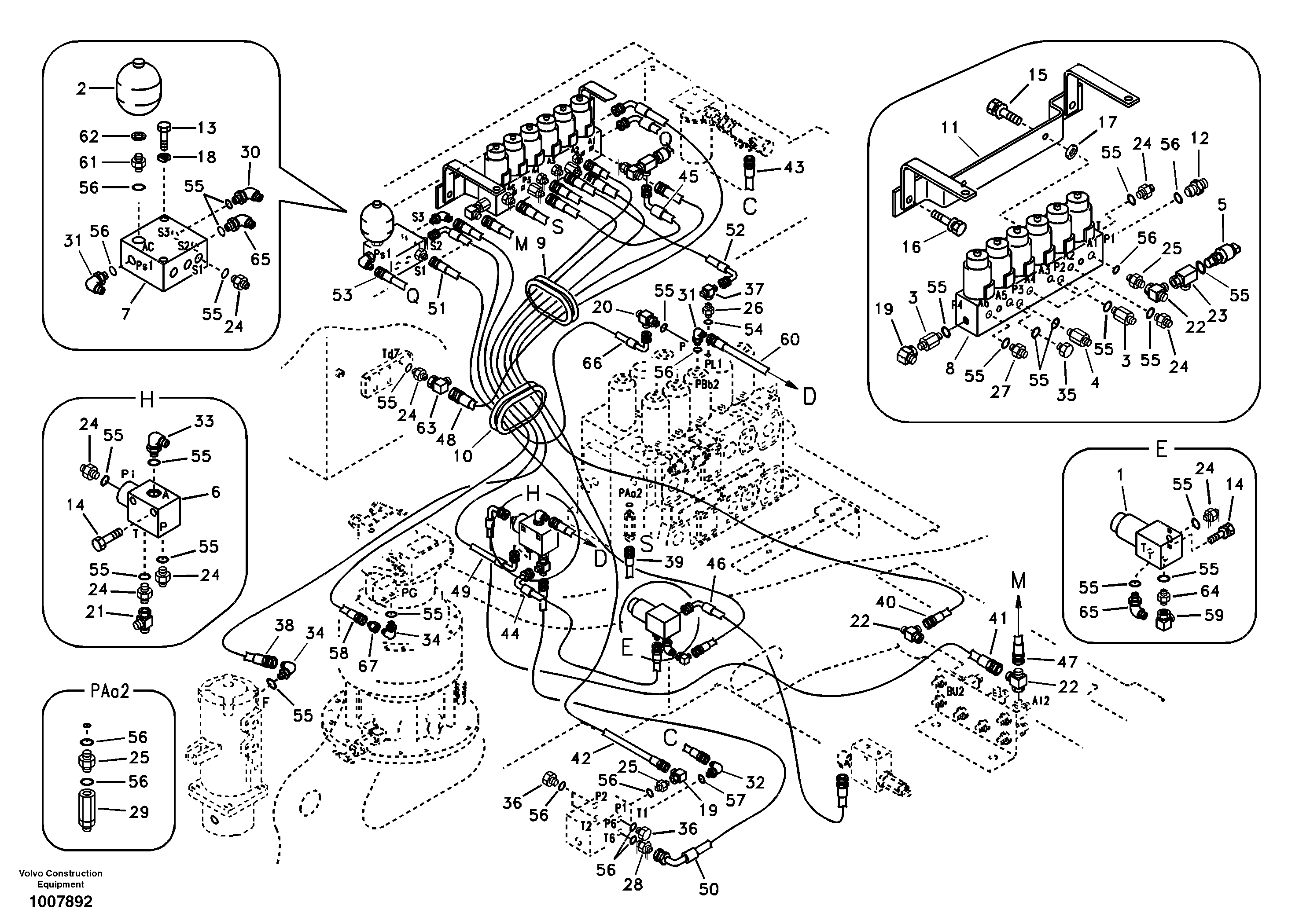 Схема запчастей Volvo EC330B - 100425 Servo system, control valve to solenoid valve EC330B