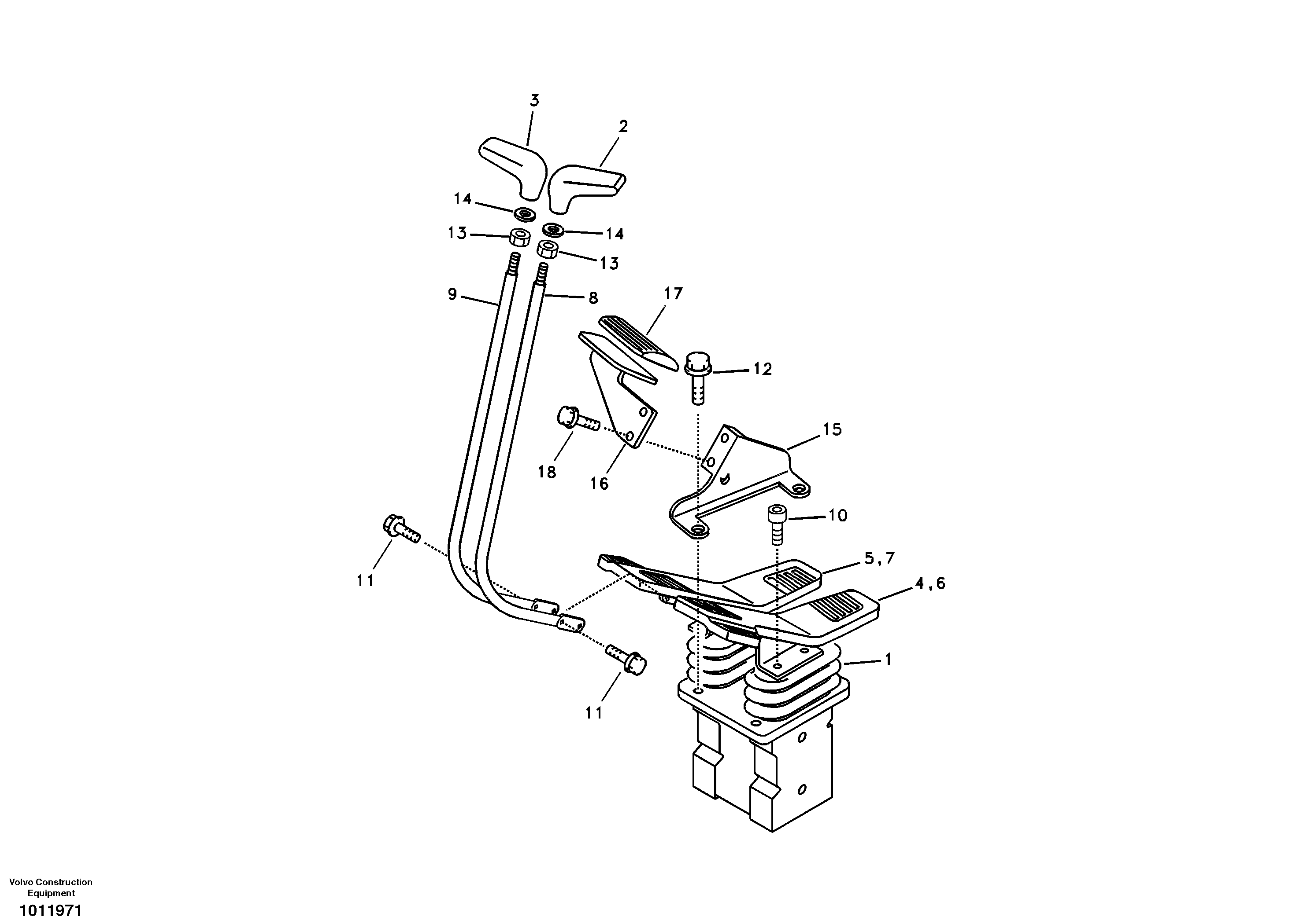 Схема запчастей Volvo EC330B - 23071 Remote control valve pedal with fitting parts EC330B