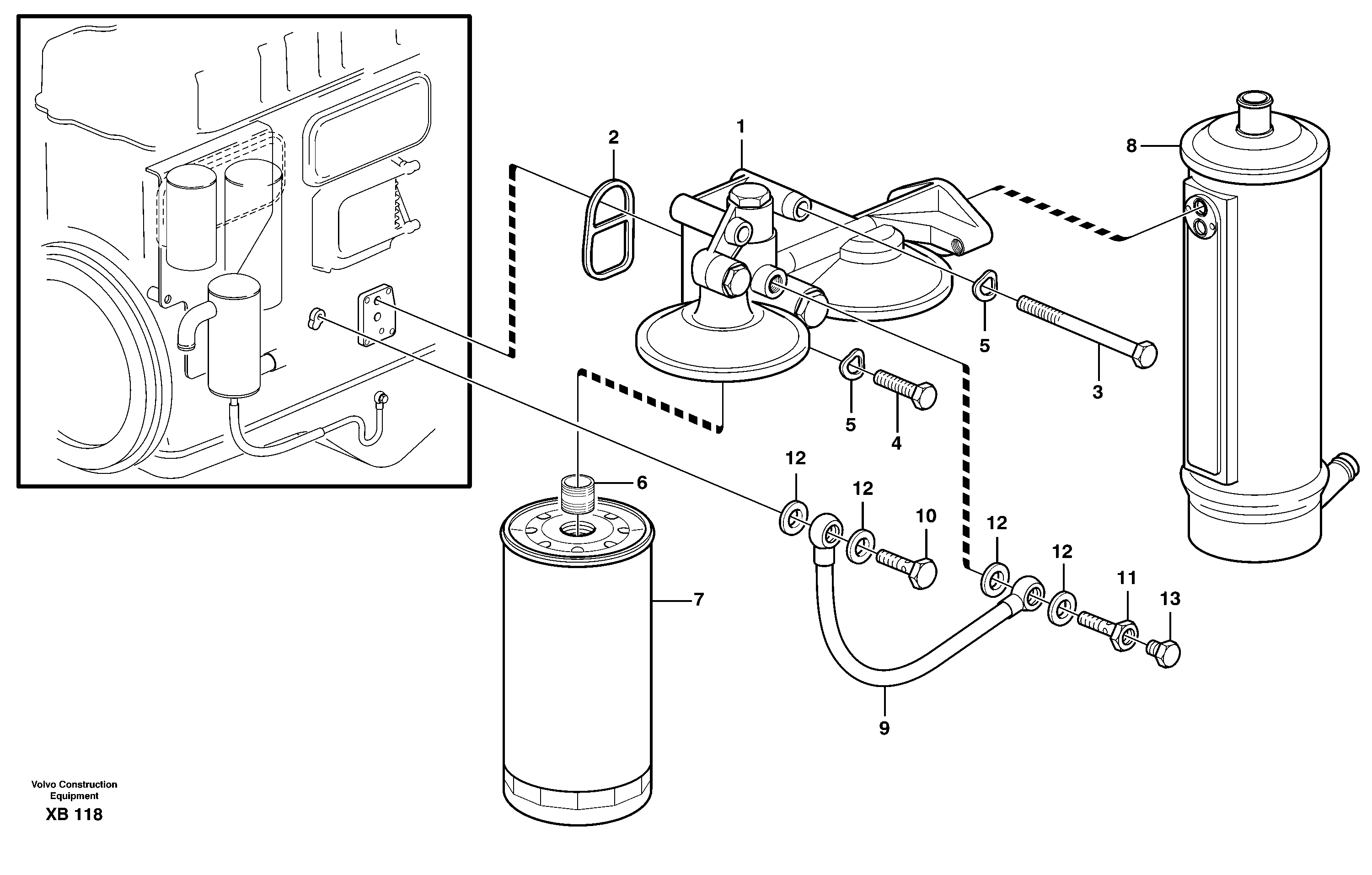 Схема запчастей Volvo EC330B - 18911 Oil filter with fitting parts EC330B