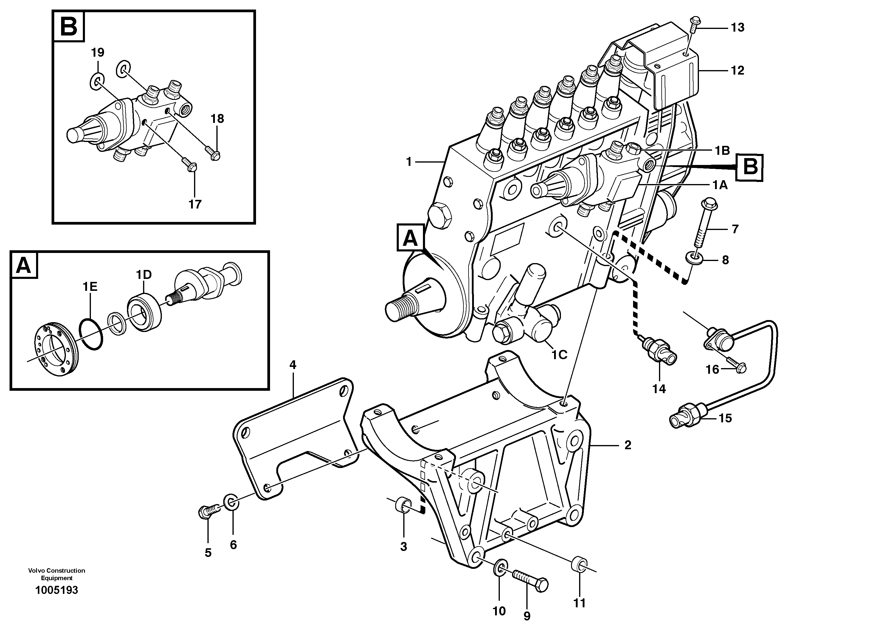 Схема запчастей Volvo EC330B - 34199 Fuel injection pump with fitting parts EC330B