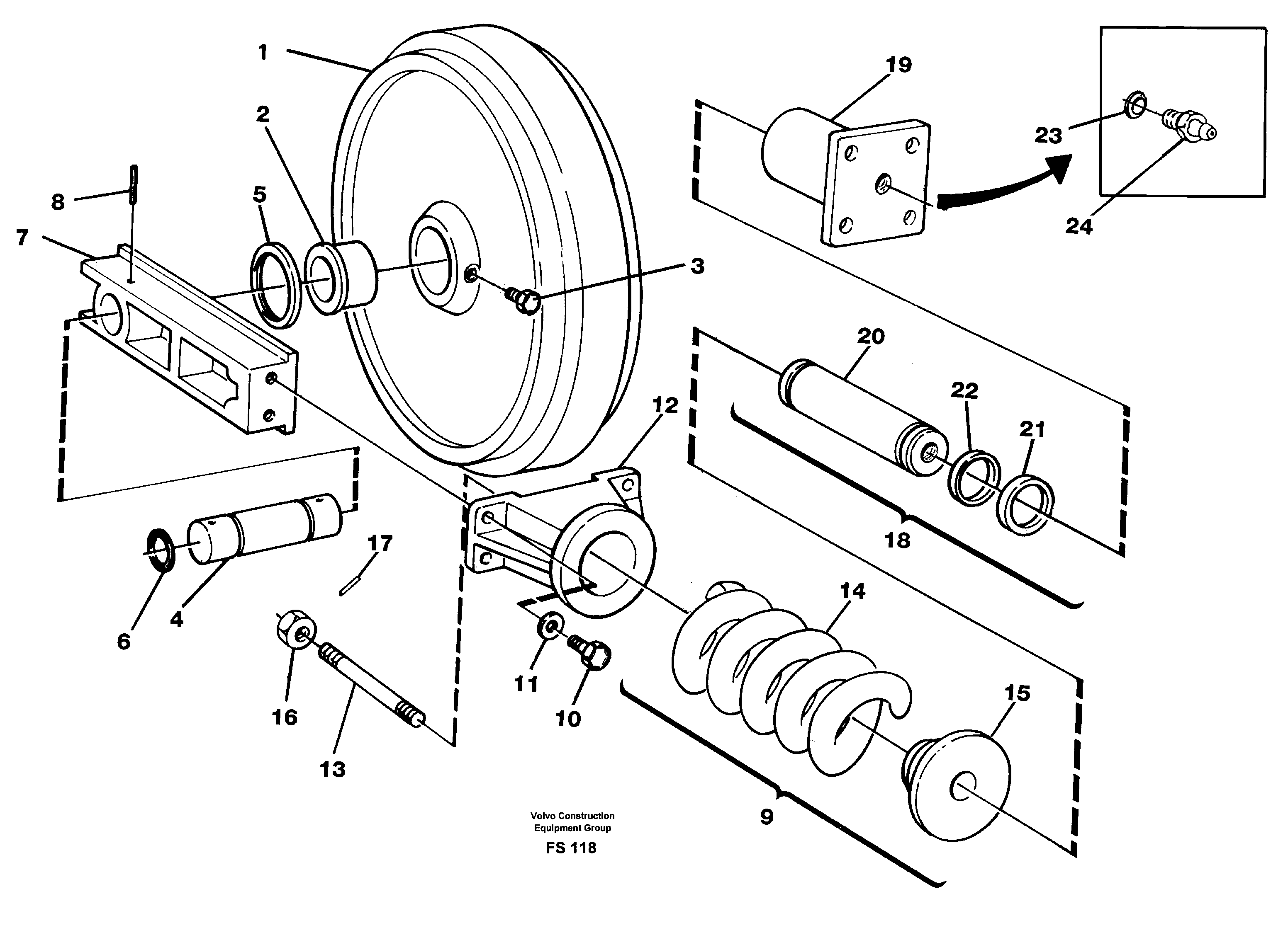 Схема запчастей Volvo EC420 - 49572 Front idler, spring package and tension cylinder EC420 ?KERMAN ?KERMAN EC420 SER NO - 1550