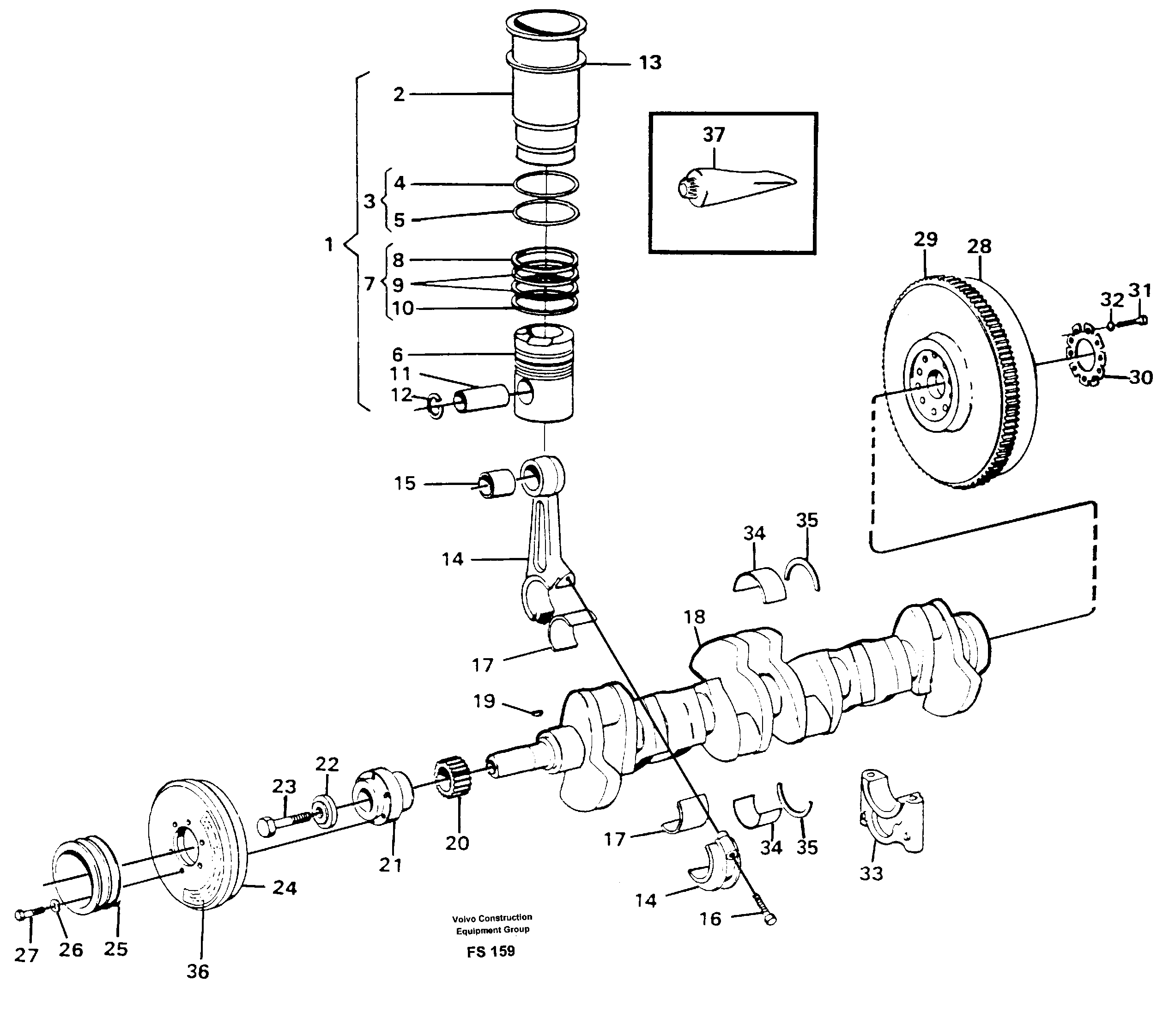 Схема запчастей Volvo EC420 - 51826 Crankshaft and related parts EC420 ?KERMAN ?KERMAN EC420 SER NO - 1550