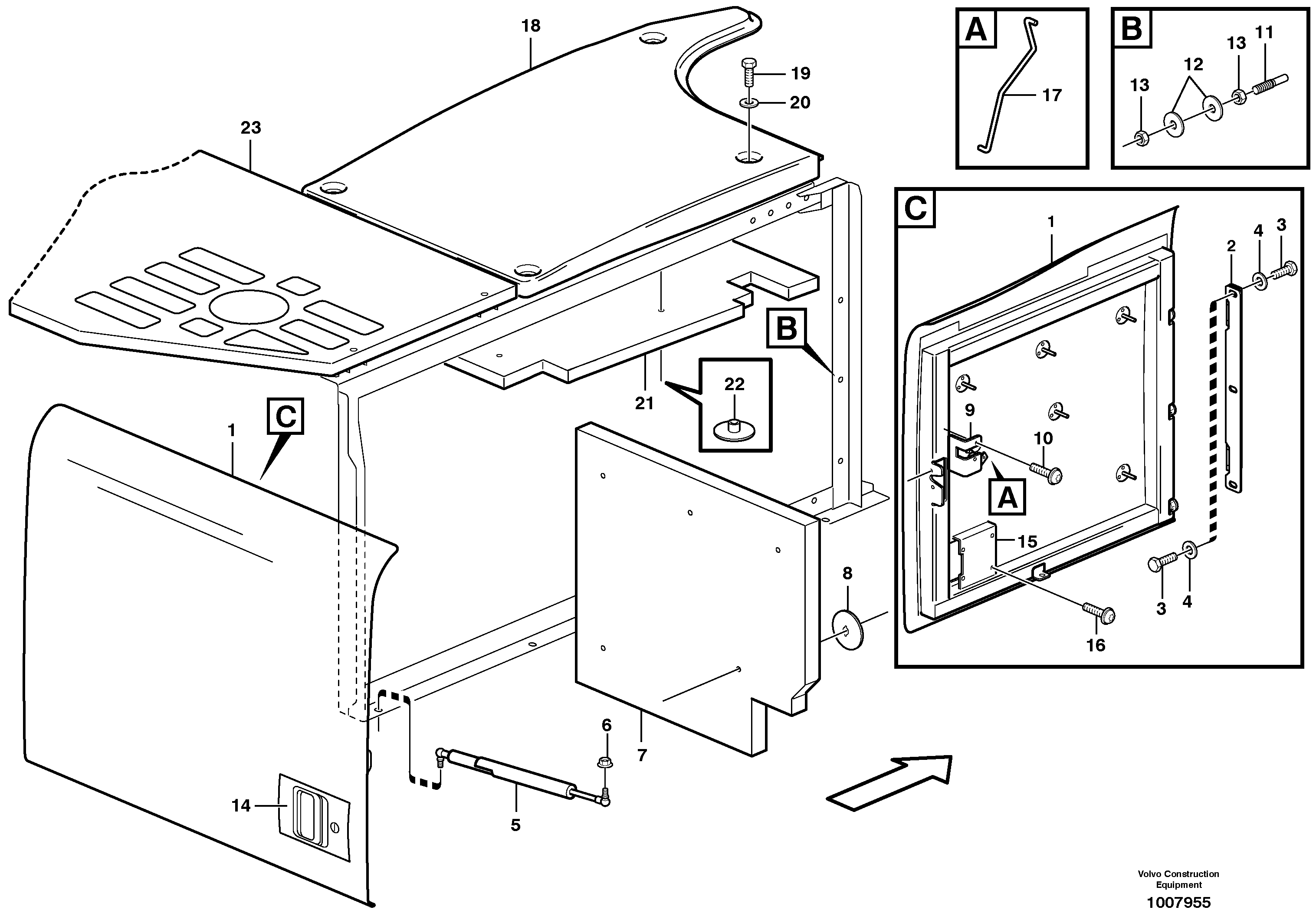 Схема запчастей Volvo EW140B - 11935 Door, engine, right EW140B