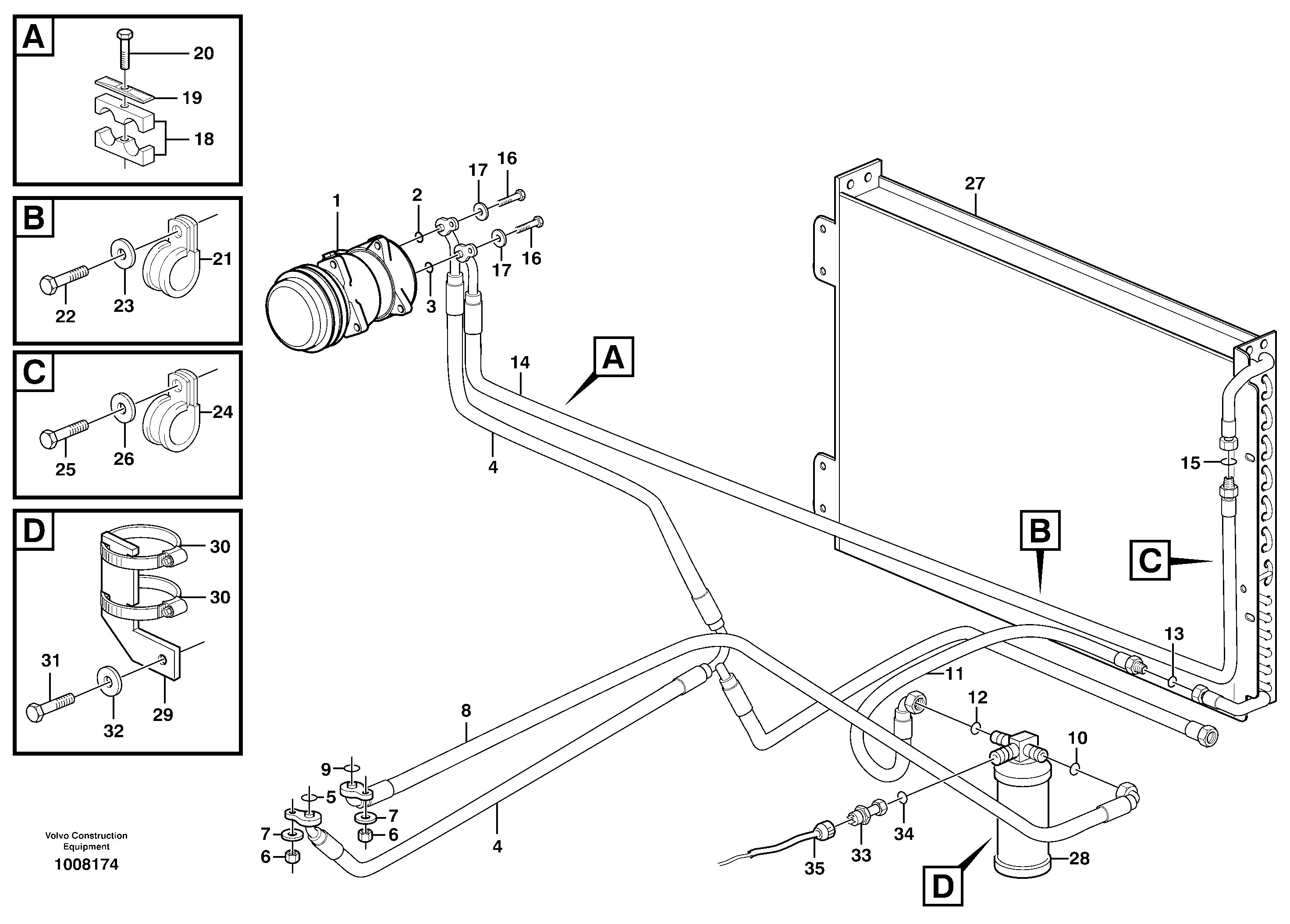 Схема запчастей Volvo EW140B - 11960 Assembly of hose: evaparator, receiver drier and condenser EW140B