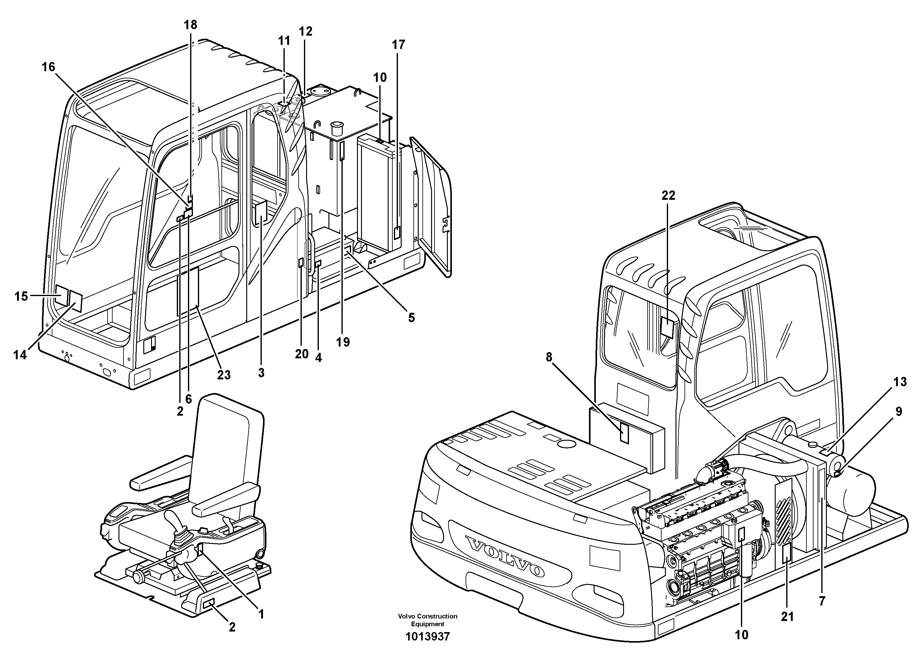 Схема запчастей Volvo EW140B - 10332 Sign plates and transfer,inner location EW140B