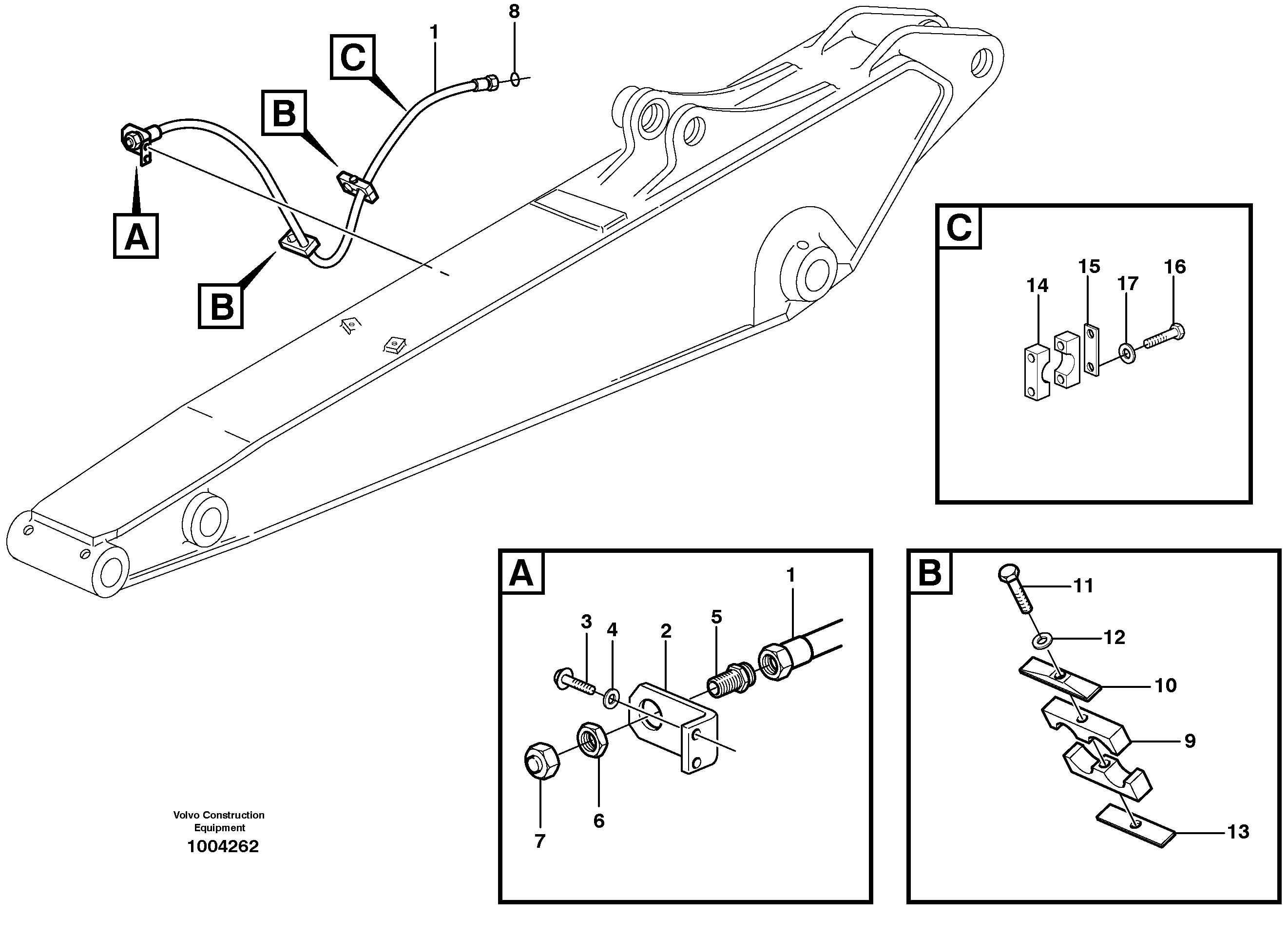 Схема запчастей Volvo EW140B - 16837 Hammer hydraulics on dipper arm, return line EW140B