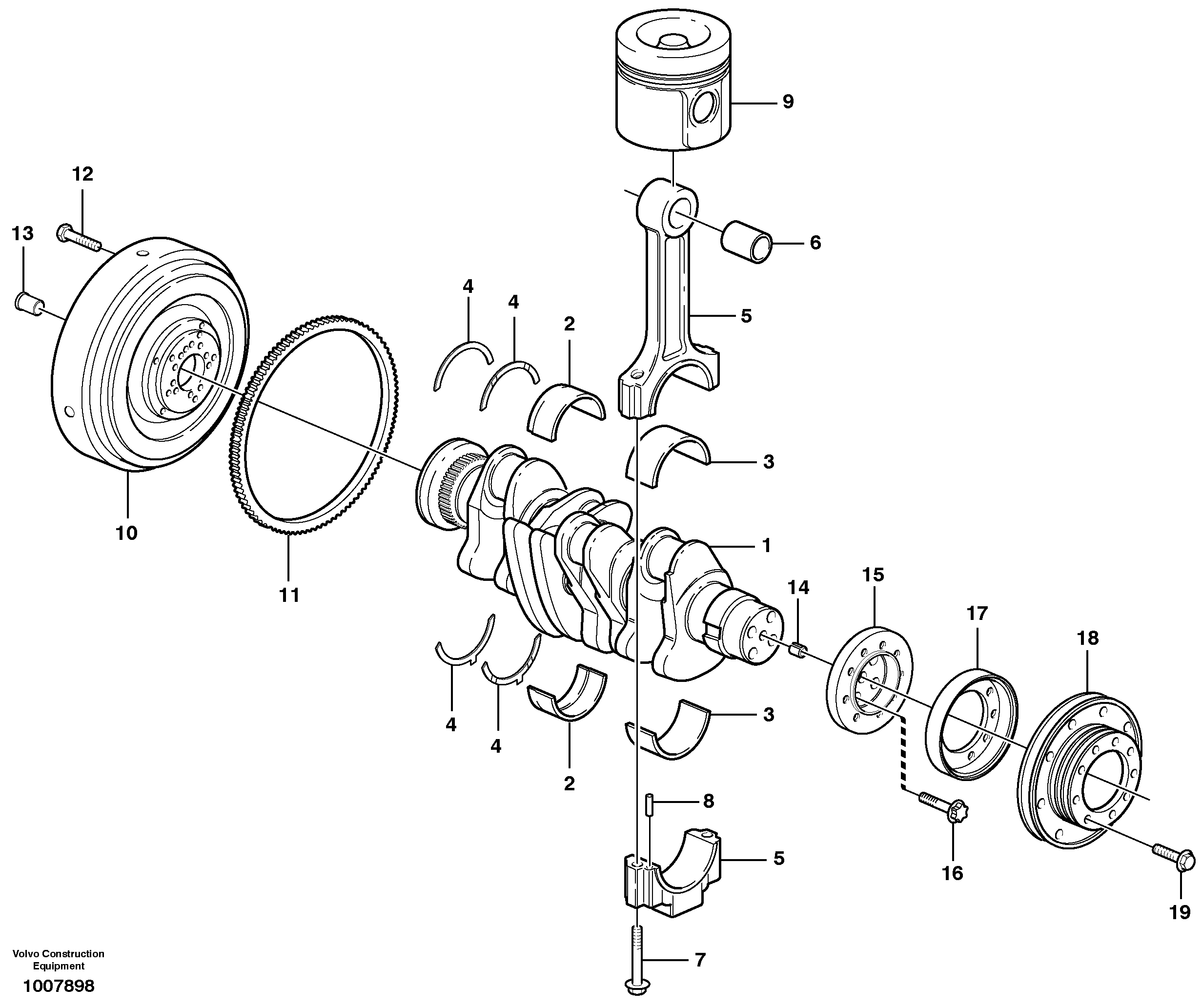 Схема запчастей Volvo EW140B - 9832 Crankshaft and related parts EW140B