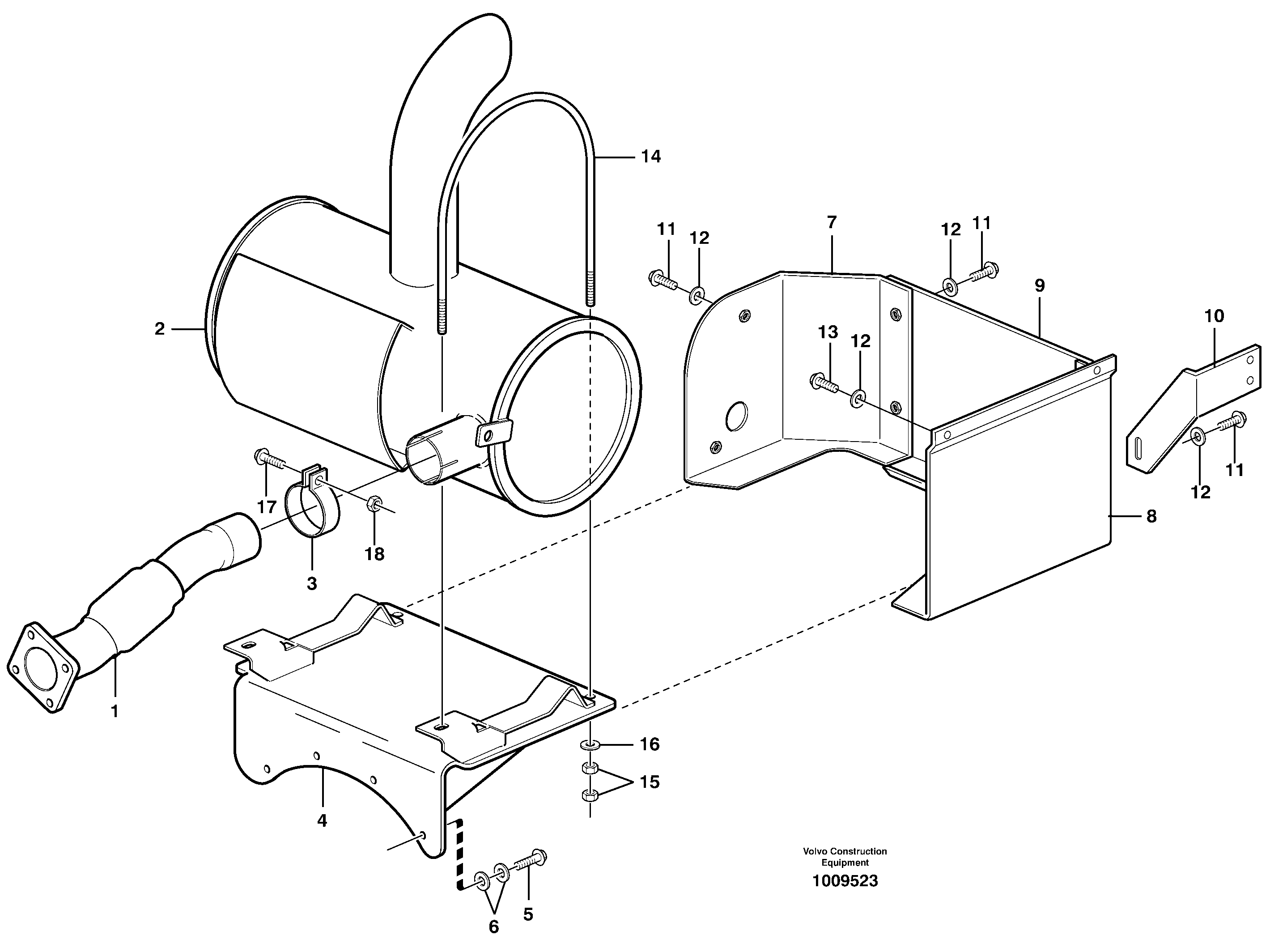 Схема запчастей Volvo EW140B - 23039 Exhaust system, silencer EW140B