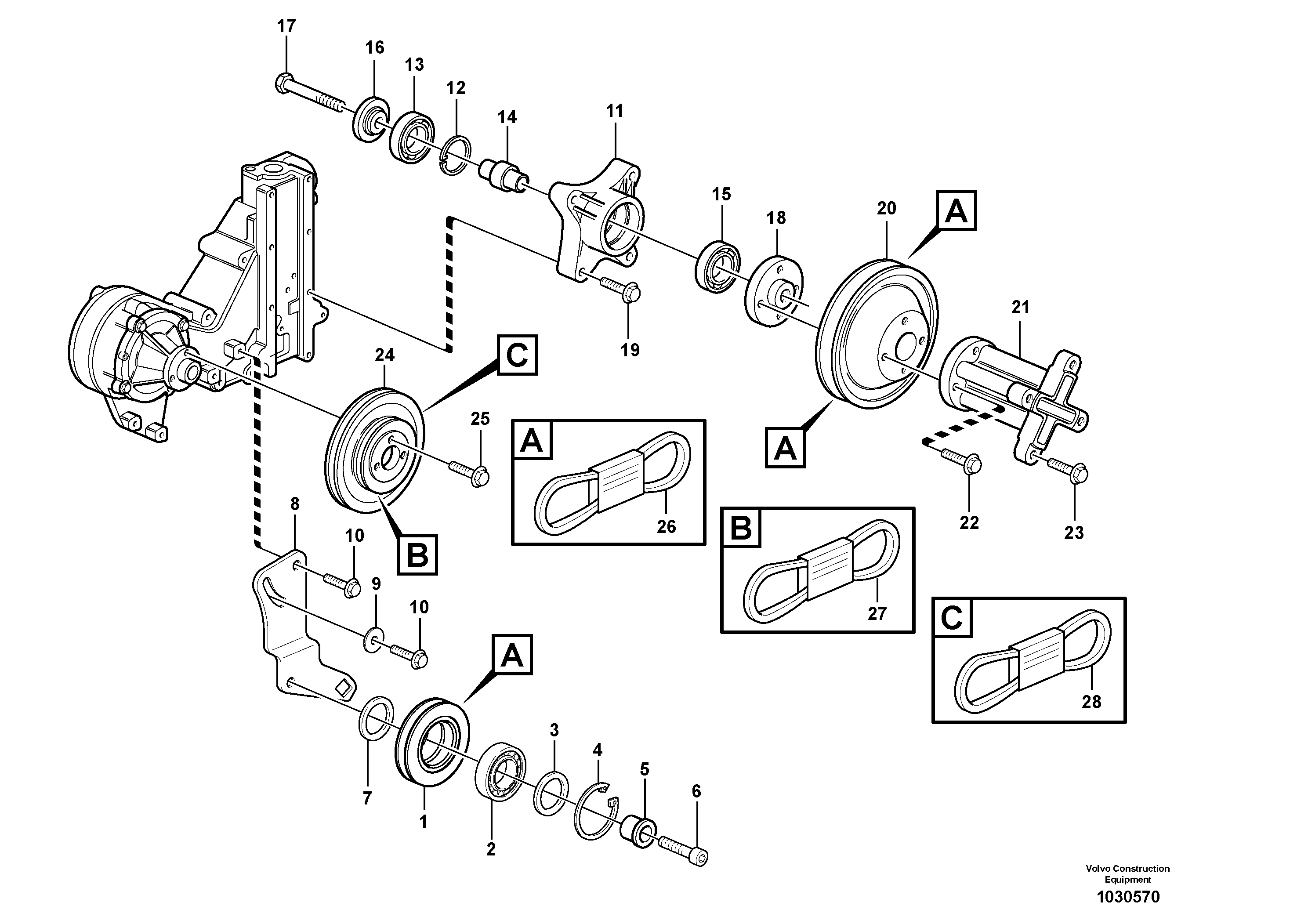 Схема запчастей Volvo EW140B - 6943 Belt transmission, pulley EW140B