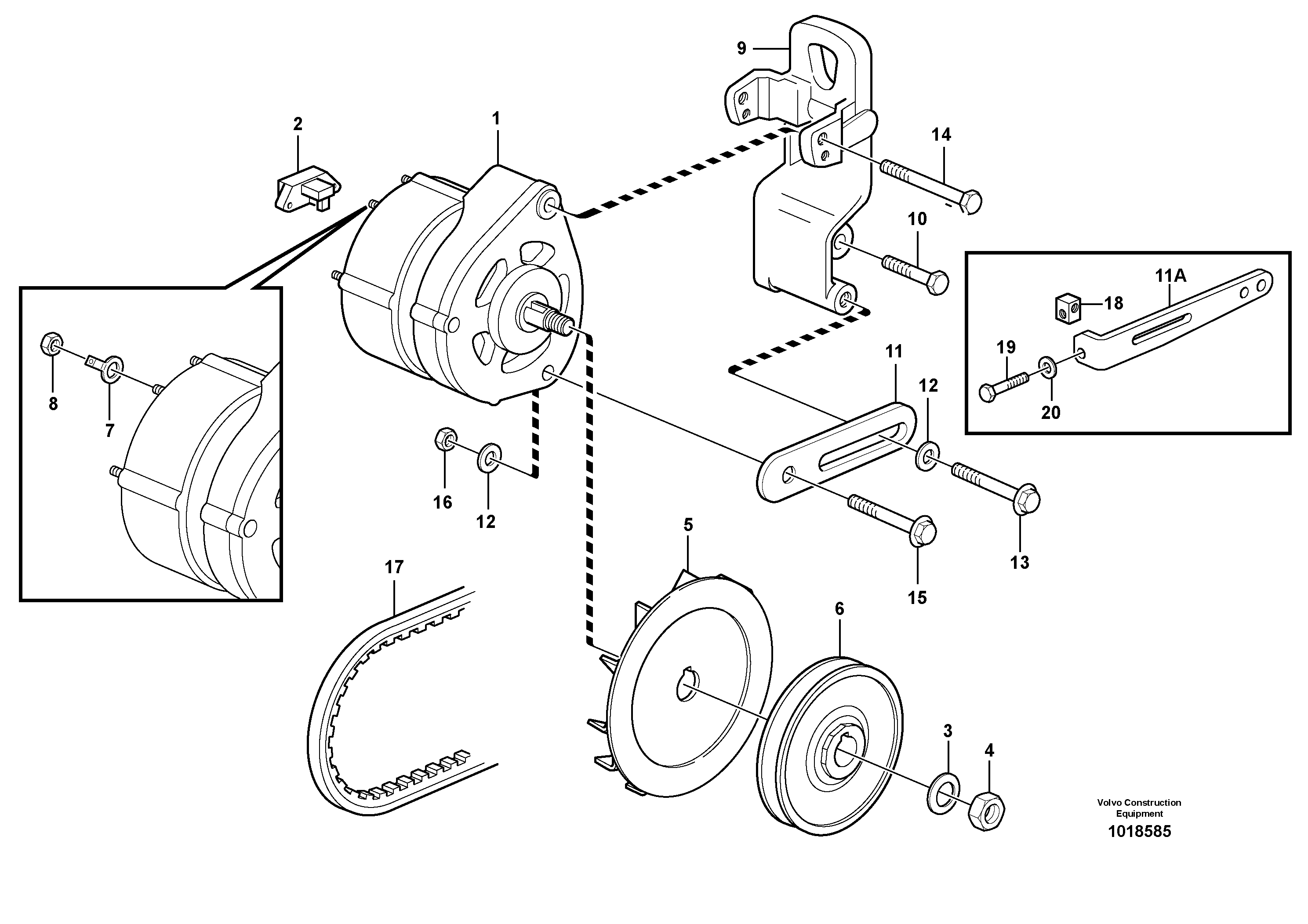 Схема запчастей Volvo EW140B - 7635 Alternator with assembling details EW140B