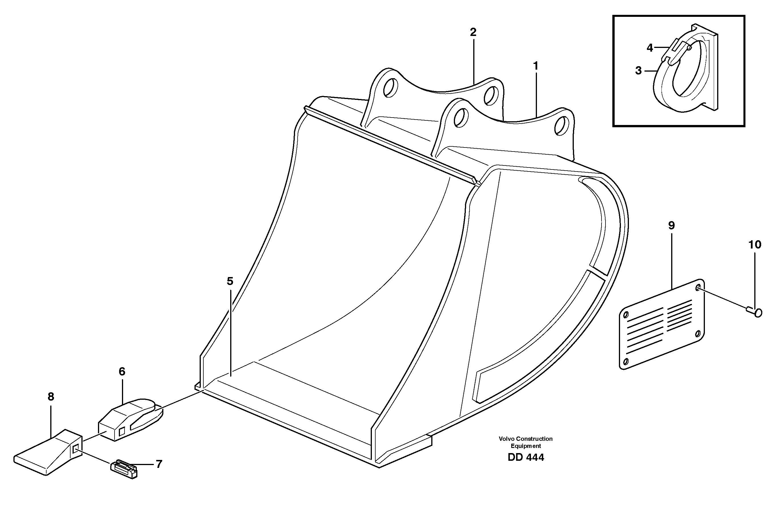 Схема запчастей Volvo EW140B - 28723 Buckets, direct fitting, Esco Super V ATTACHMENTS ATTACHMENTS BUCKETS