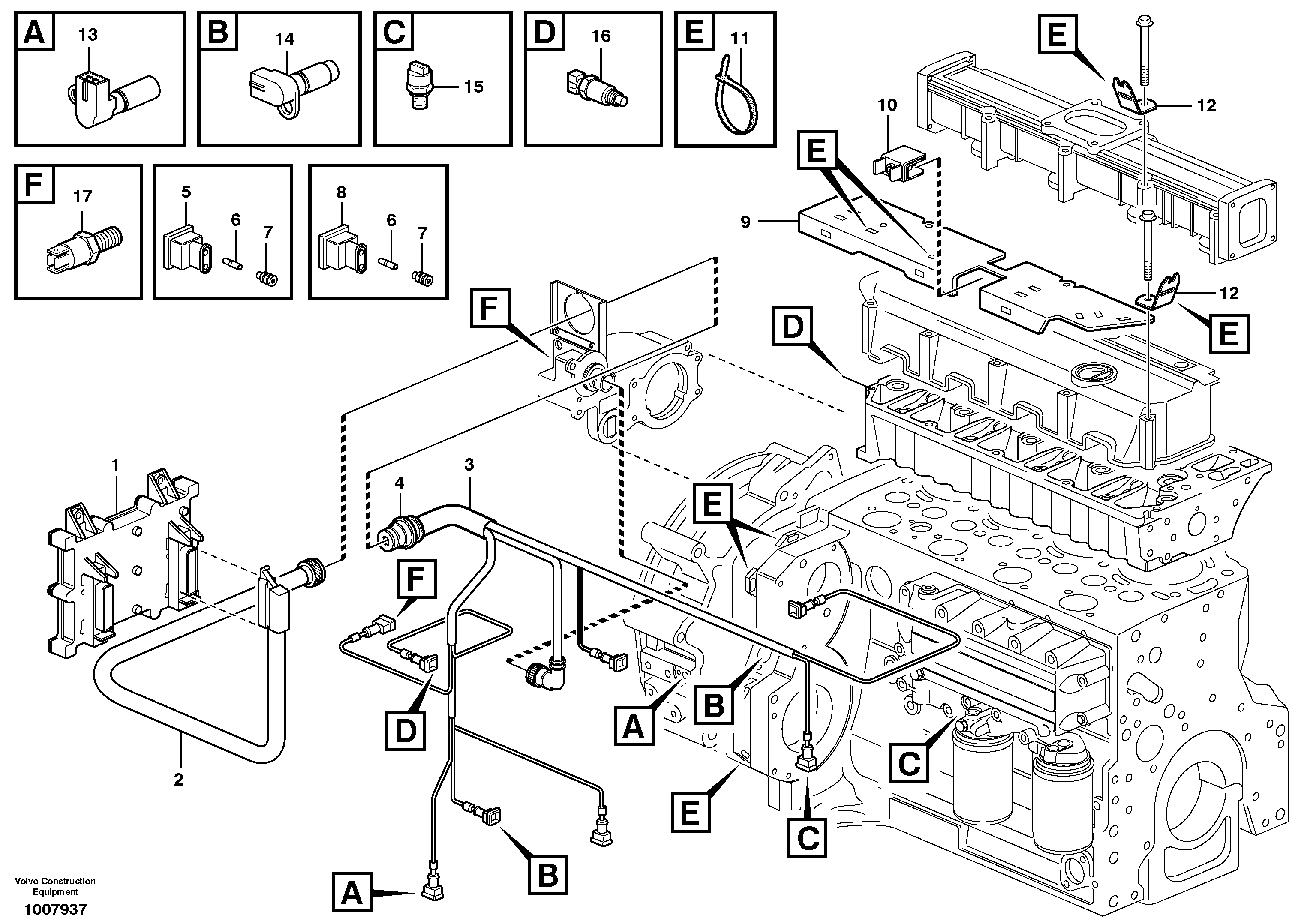 Схема запчастей Volvo EW140B - 8242 Cable harness, engine EW140B