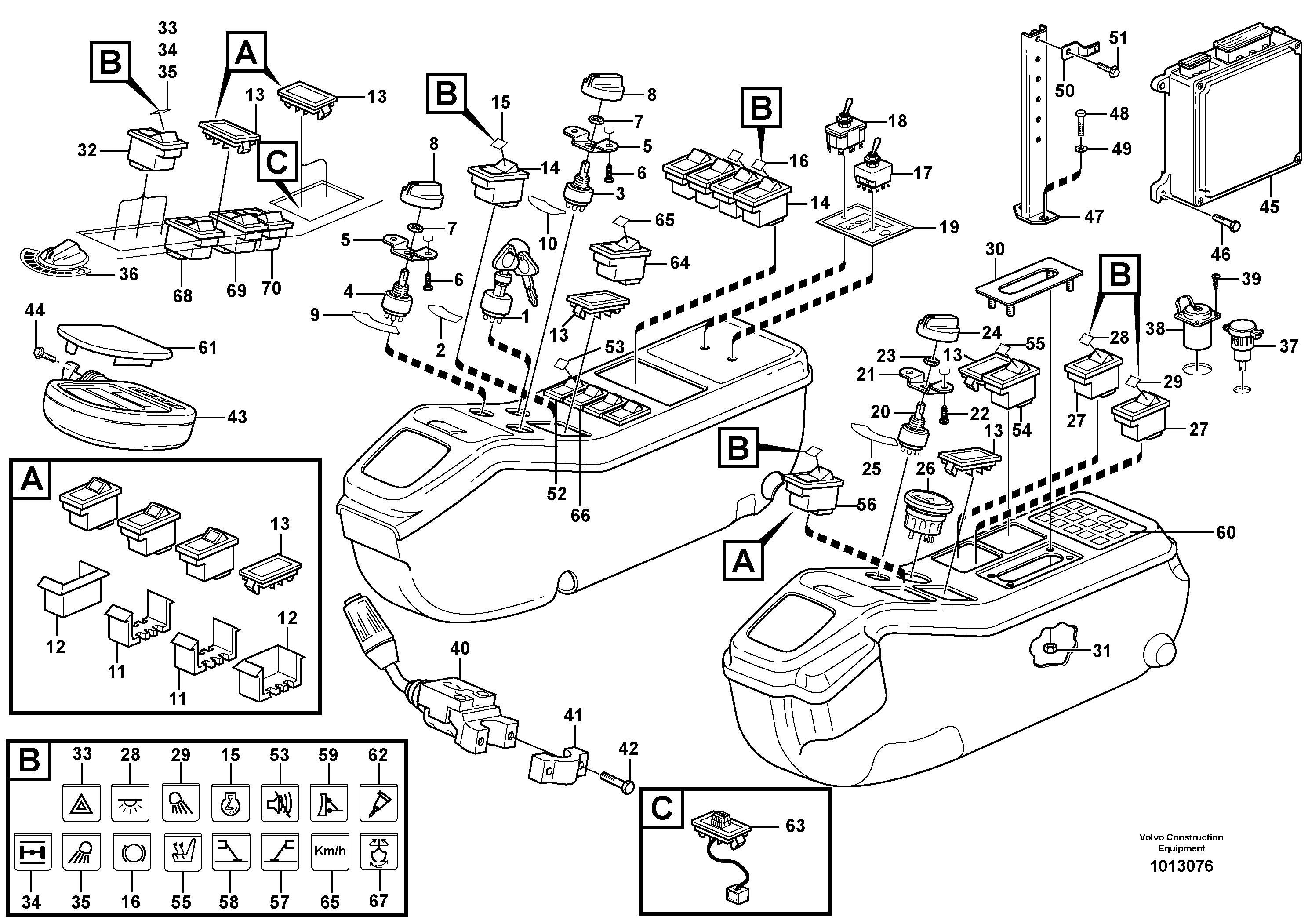 Схема запчастей Volvo EW140B - 56669 Rocker switch panel EW140B