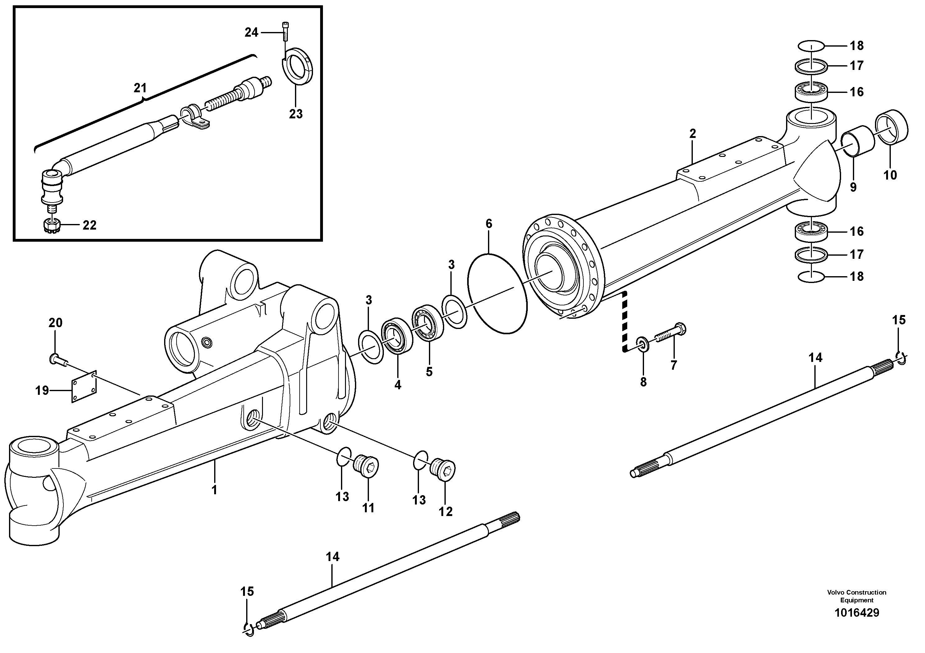 Схема запчастей Volvo EW140B - 45101 Front axle, Shaft cover EW140B