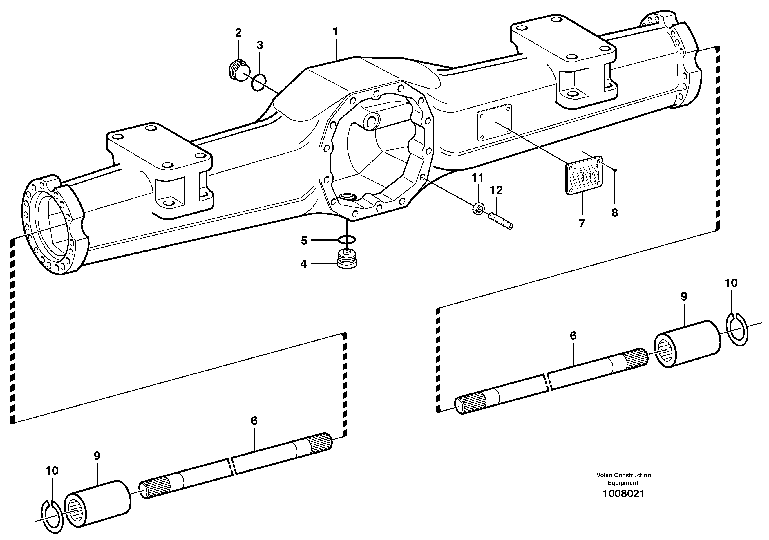 Схема запчастей Volvo EW140B - 8107 Rear axle, Axle casing EW140B