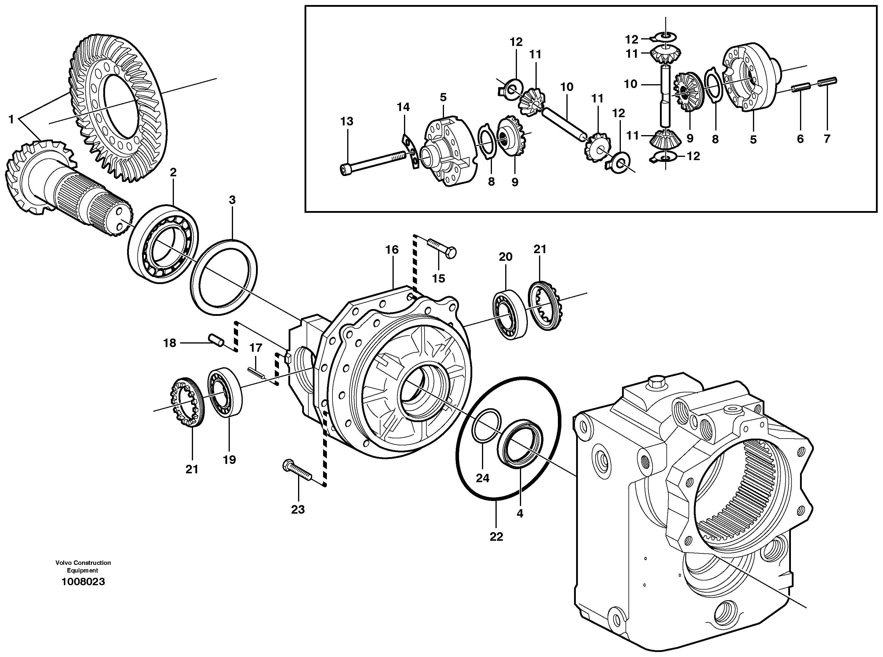 Схема запчастей Volvo EW140B - 8108 Rear axle, Differential EW140B