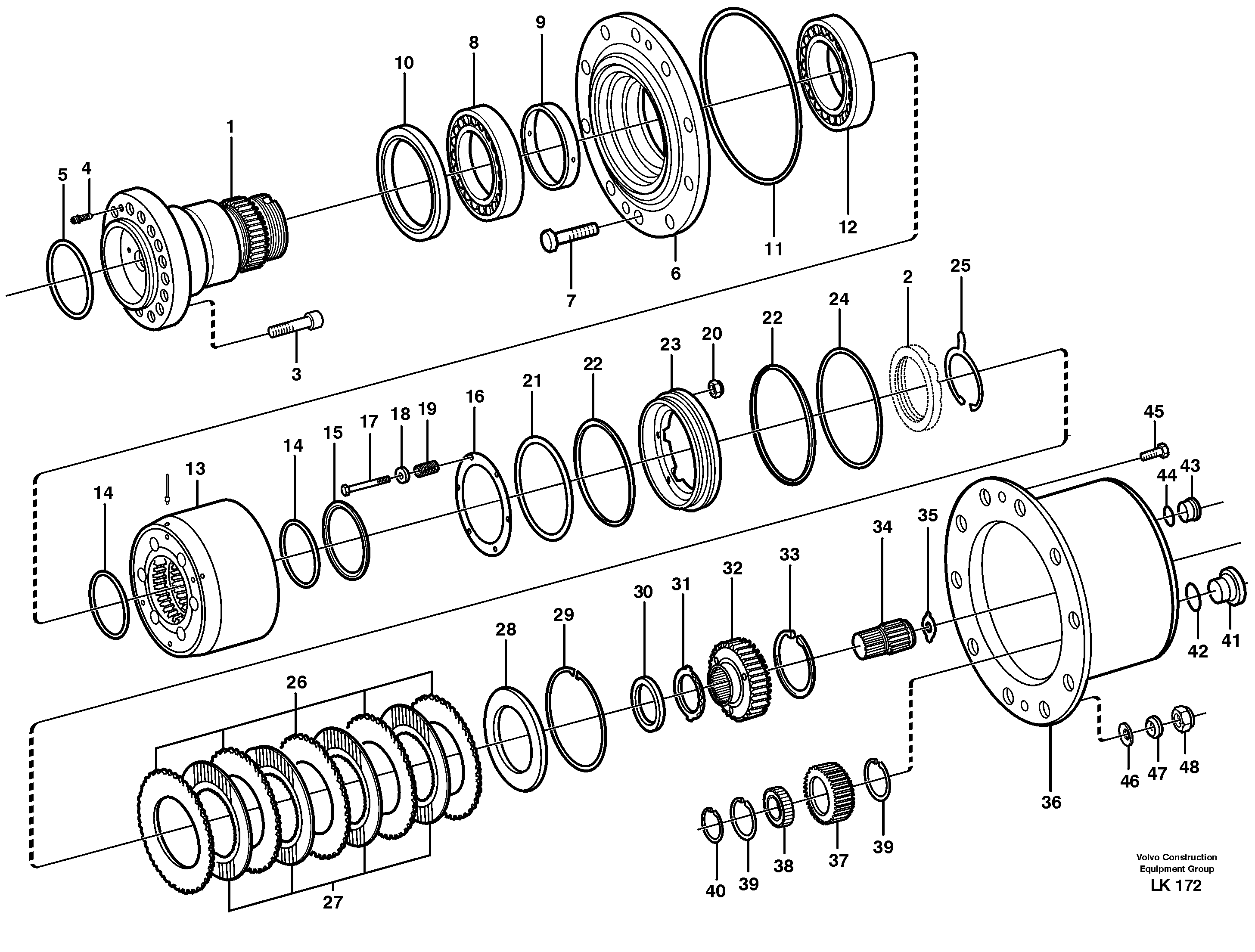 Схема запчастей Volvo EW140B - 17076 Multi-disc brake, rear EW140B