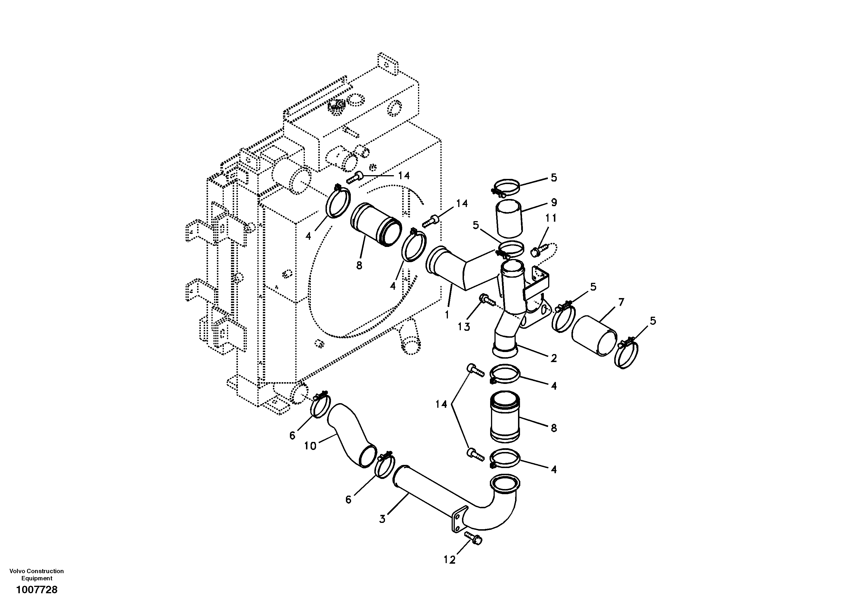 Схема запчастей Volvo EC180B - 6081 Charge air cooler, plumbing EC180B