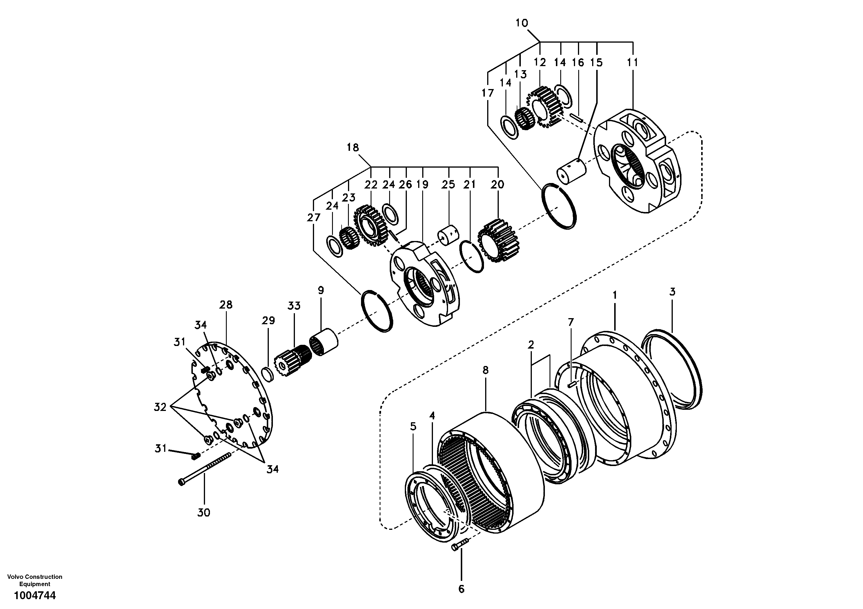 Схема запчастей Volvo EC180B - 87369 Travel gearbox EC180B