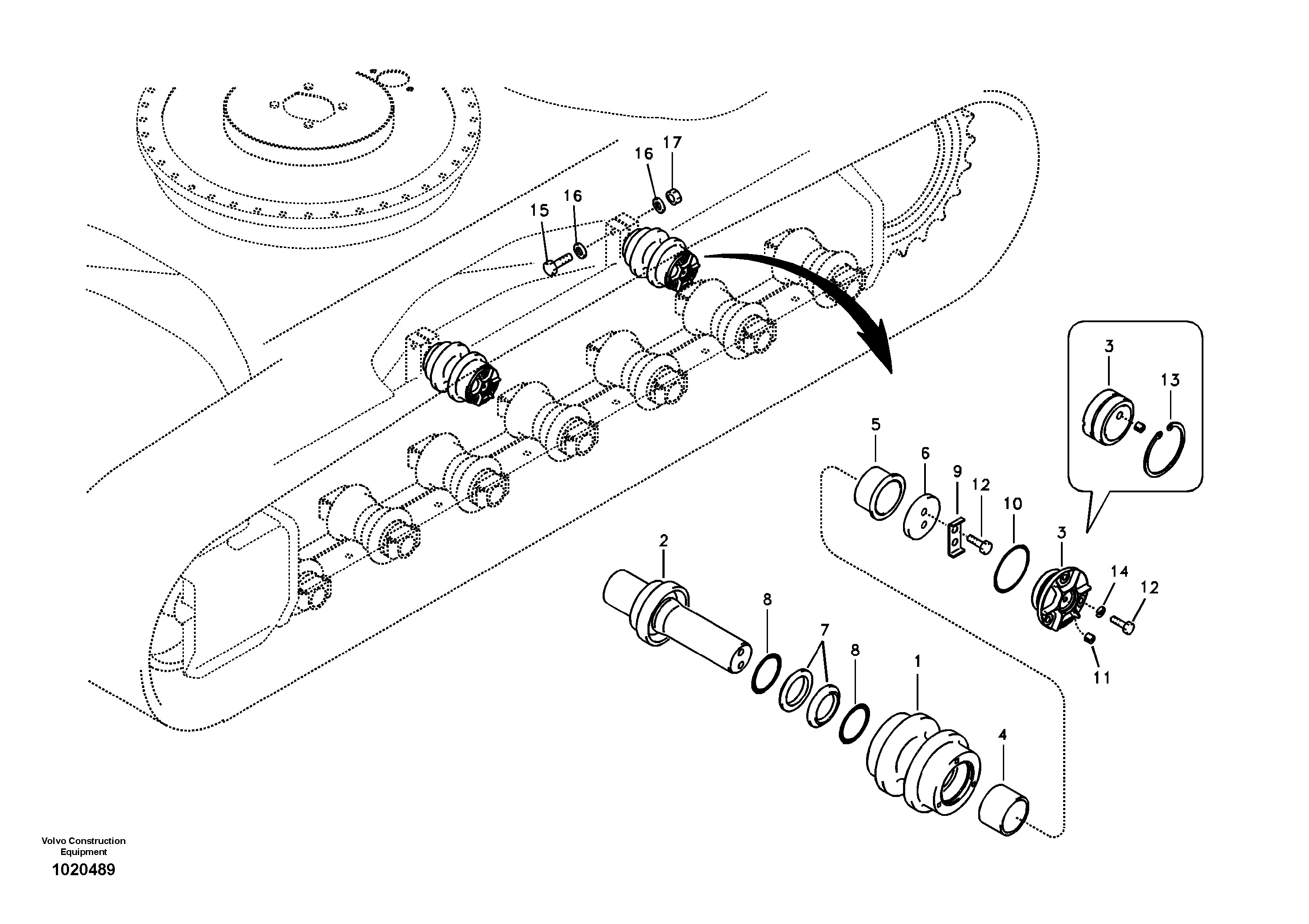 Схема запчастей Volvo EC180B - 8366 Top roller EC180B