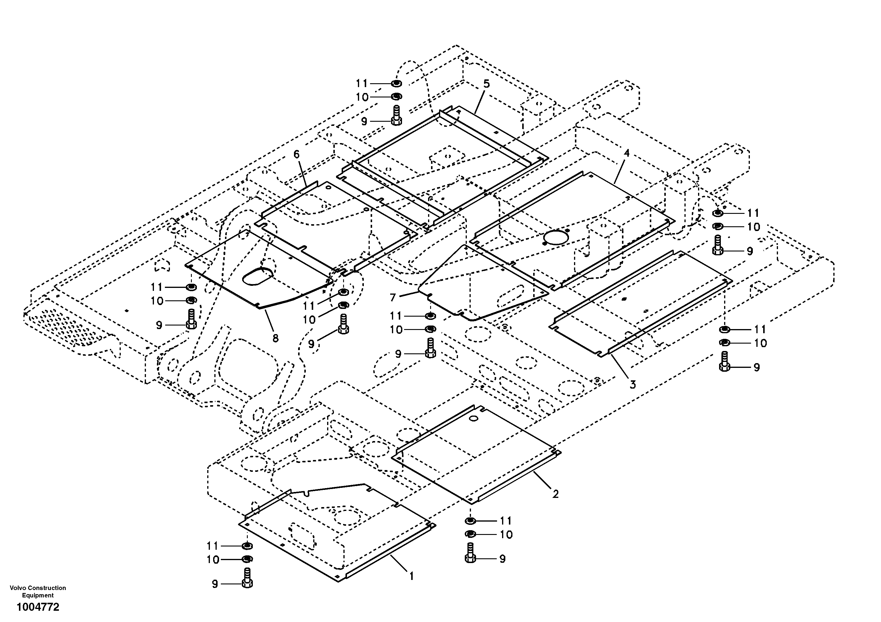 Схема запчастей Volvo EC180B - 106805 Hatches under engine, hydr.pumps, cooler, m.valve and fuel tank EC180B
