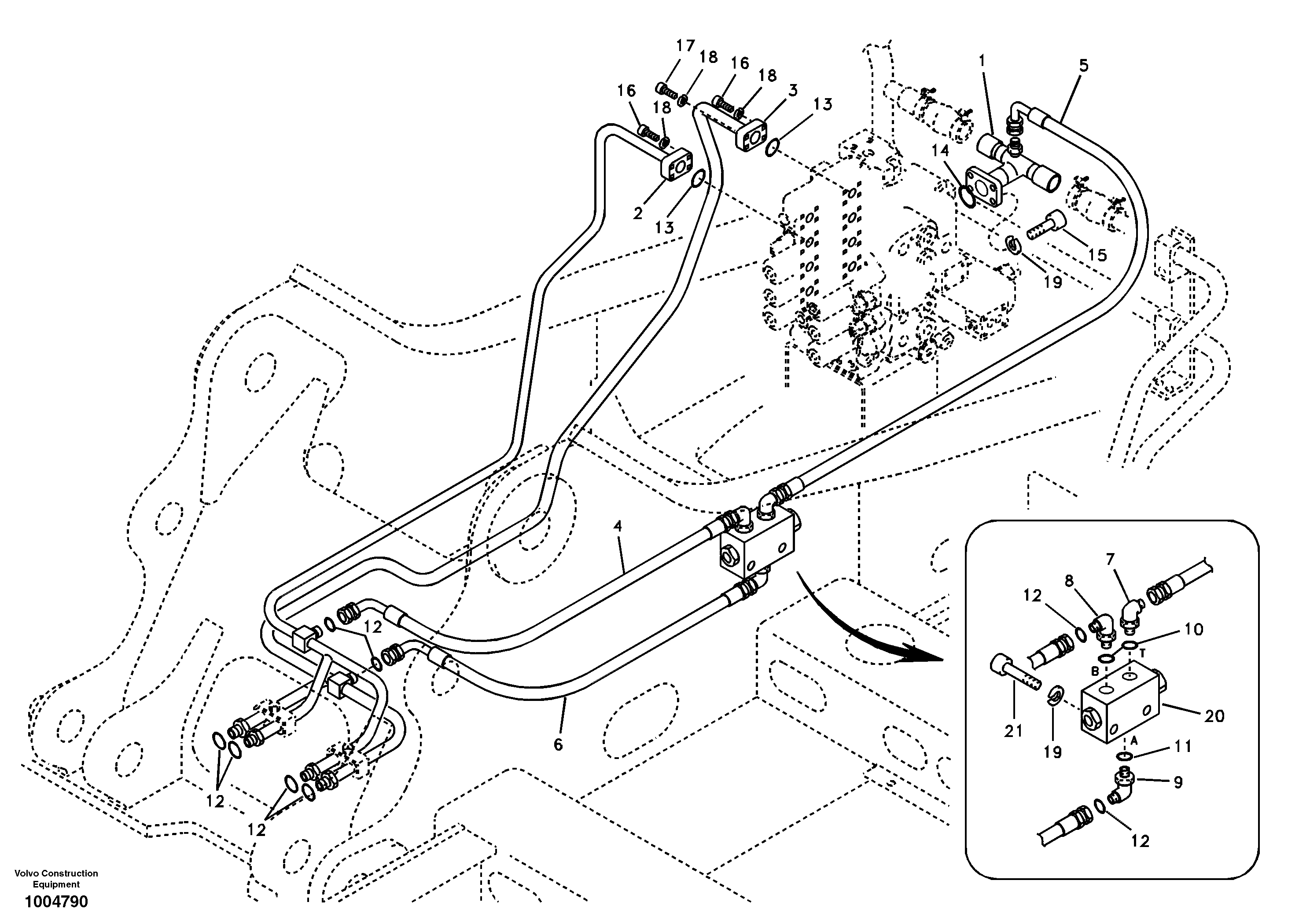 Схема запчастей Volvo EC180B - 9764 Hydraulic system, control valve to boom and swing EC180B