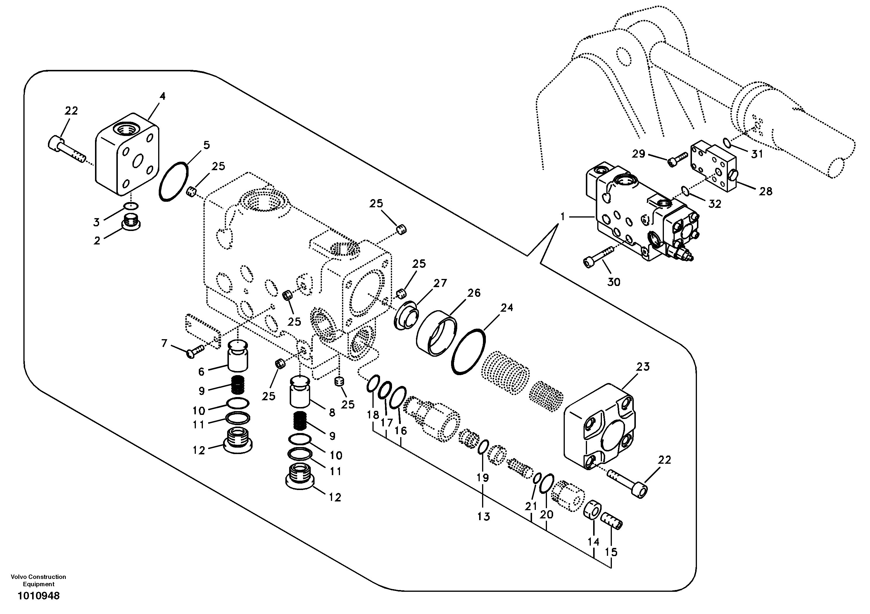 Схема запчастей Volvo EC180B - 8892 Working hydraulic, dipper arm rupture valve mount EC180B