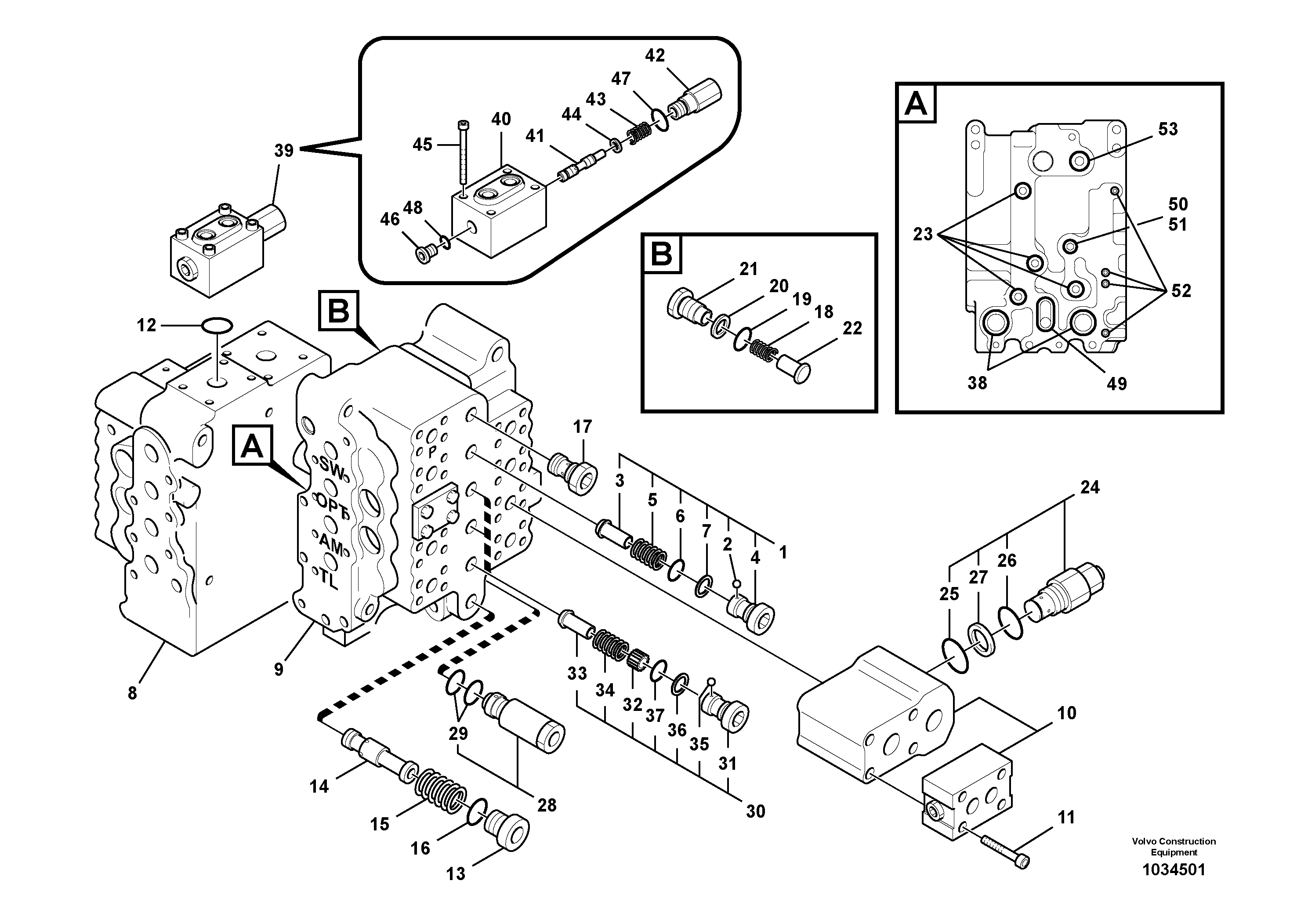 Схема запчастей Volvo EC180B - 93729 Main control valve, relief valve and dipper arm holding EC180B