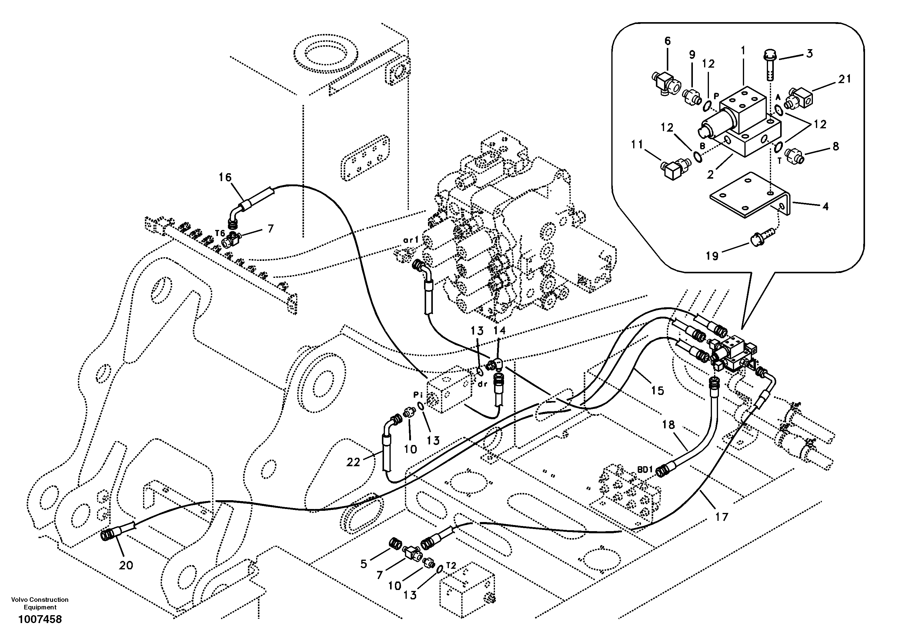 Схема запчастей Volvo EC180B - 76901 Servo system, control valve to solenoid valve EC180B
